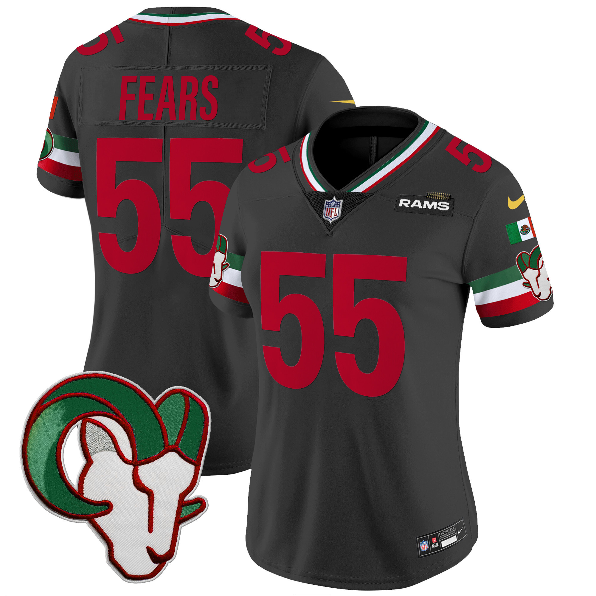 Tom Fears Women's Los Angeles Rams Mexico Vapor Limited Black Jersey - All Stitched 