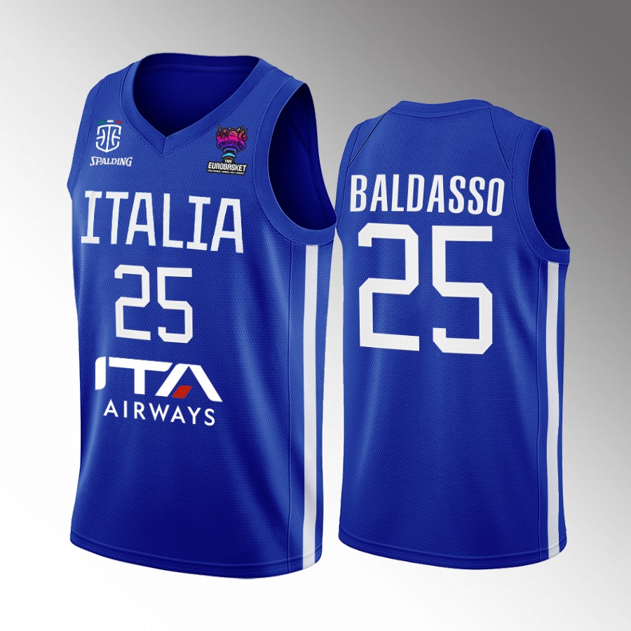 Tommaso Baldasso Italy Team EuroBasket 2022 Blue Jersey Home #25