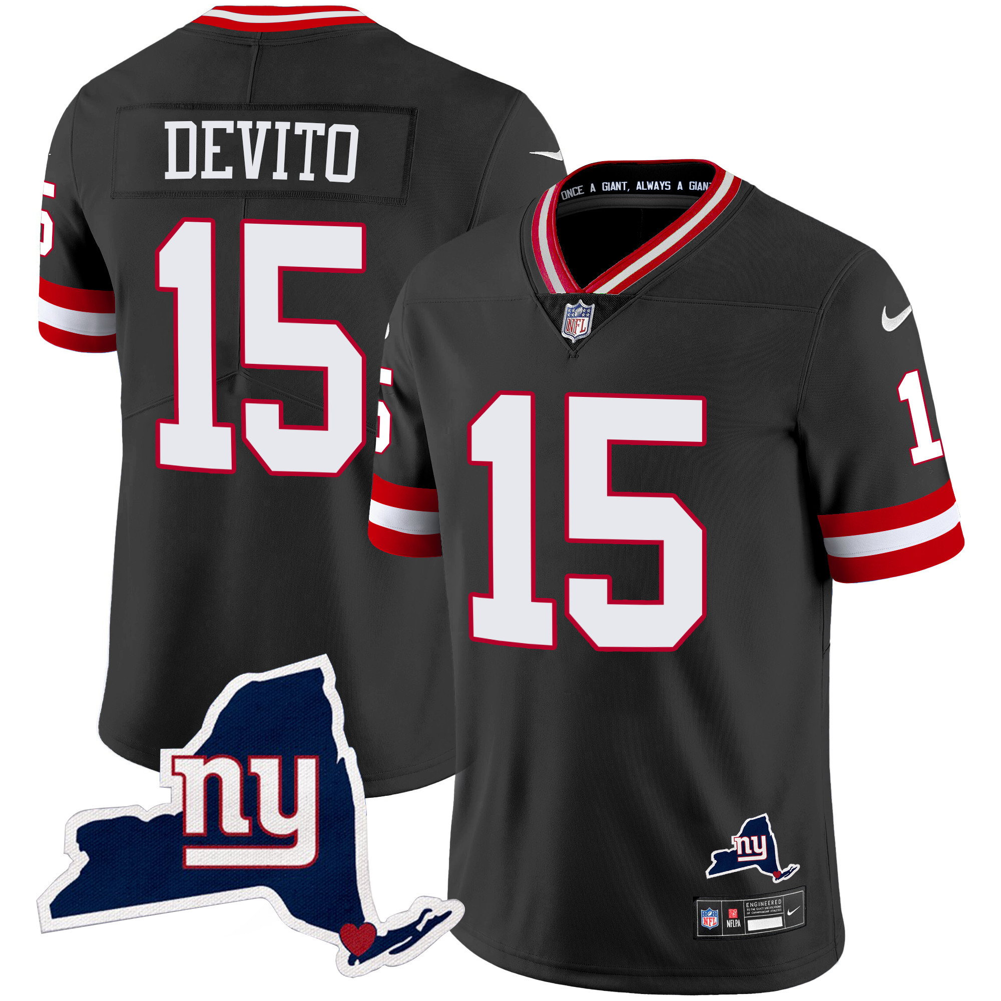 Tommy DeVito Men's New York Giants New York State Map Patch Limited Black Jersey - All Stitched 