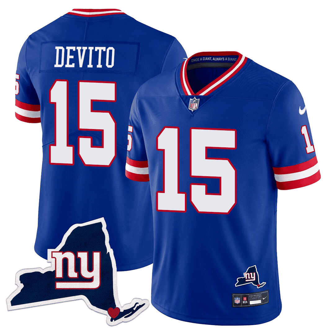 Tommy DeVito Men's New York Giants New York State Map Patch Limited Royal Jersey - All Stitched 
