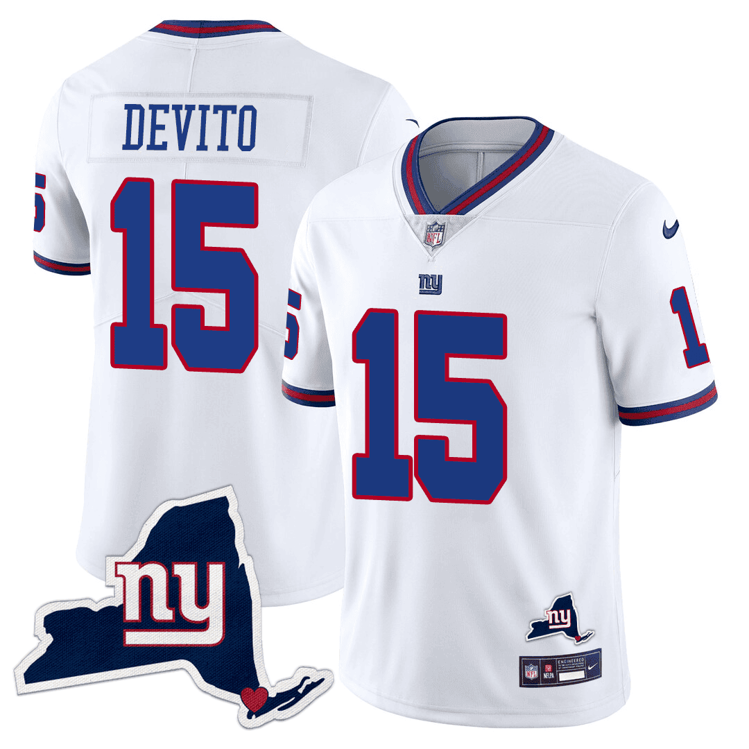 Tommy DeVito Men's New York Giants New York State Map Patch Limited White Jersey - All Stitched 