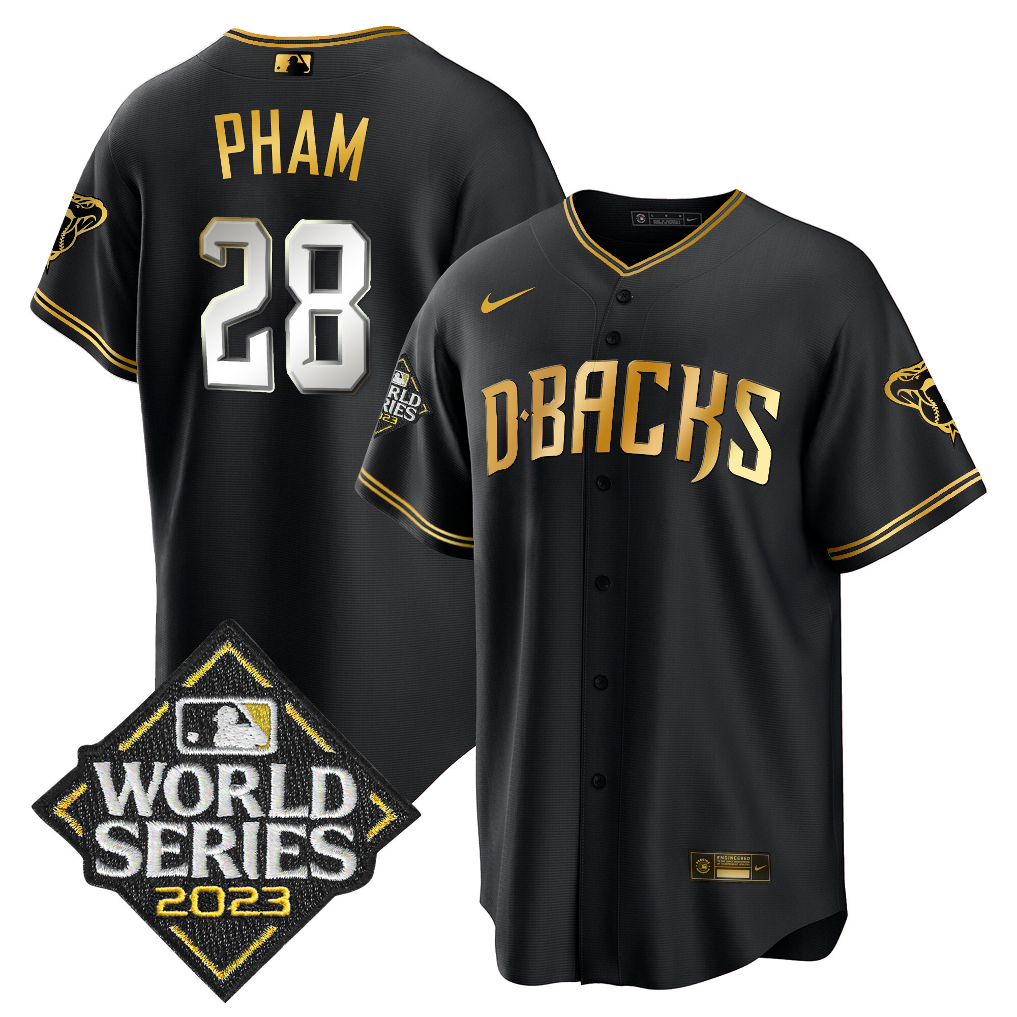 Tommy Pham Men's Arizona Diamondbacks 2023 World Series Cool Base Gold Black Limited Jersey - All Stitched