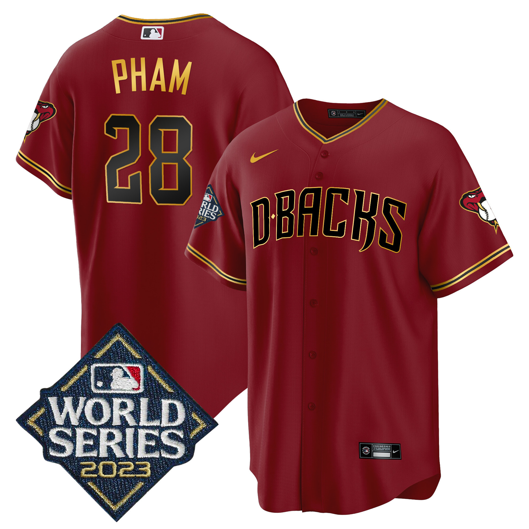 Tommy Pham Men's Arizona Diamondbacks 2023 World Series Cool Base Gold Crimson Gold Jersey - All Stitched