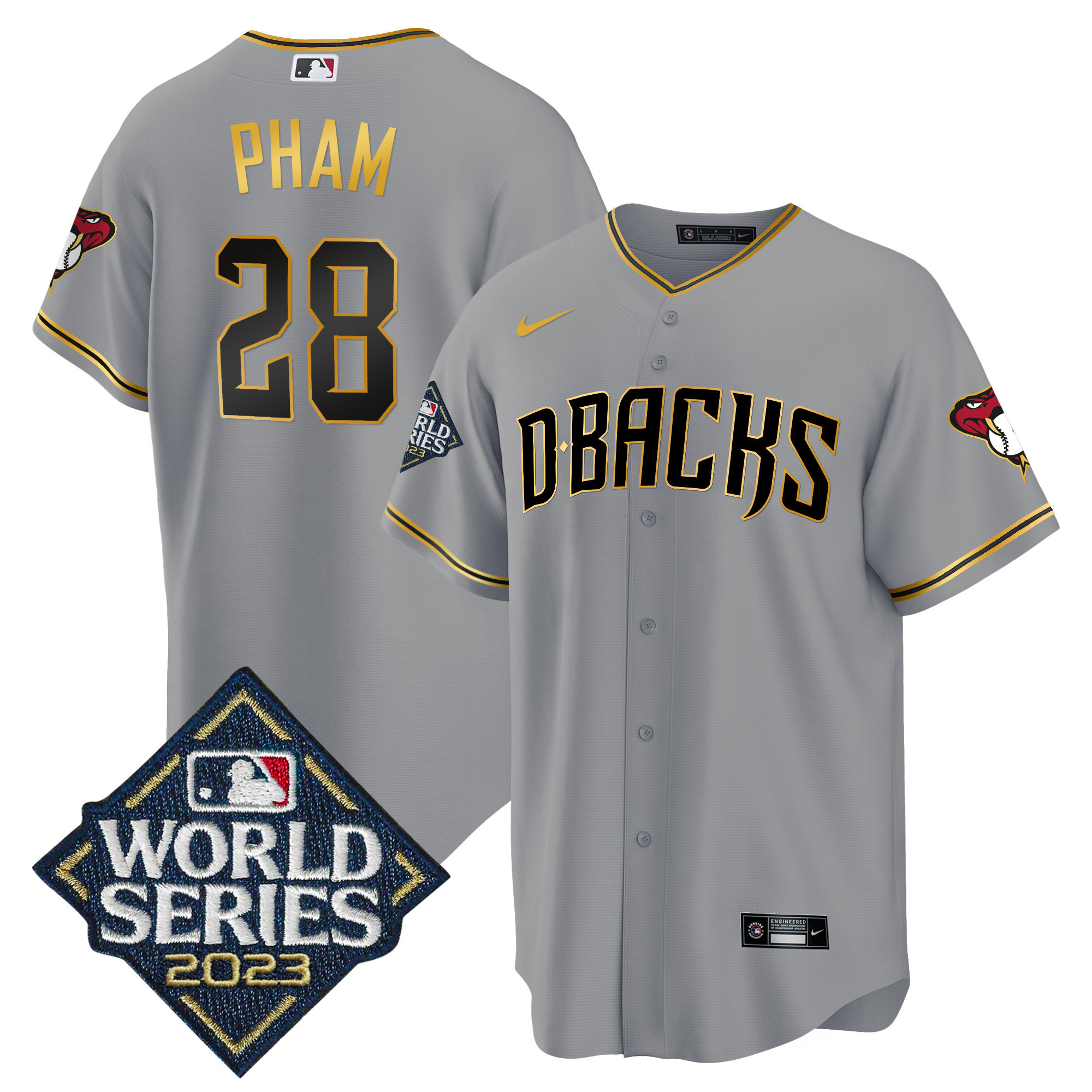 Tommy Pham Men's Arizona Diamondbacks 2023 World Series Cool Base Gold Gray Gold Jersey - All Stitched