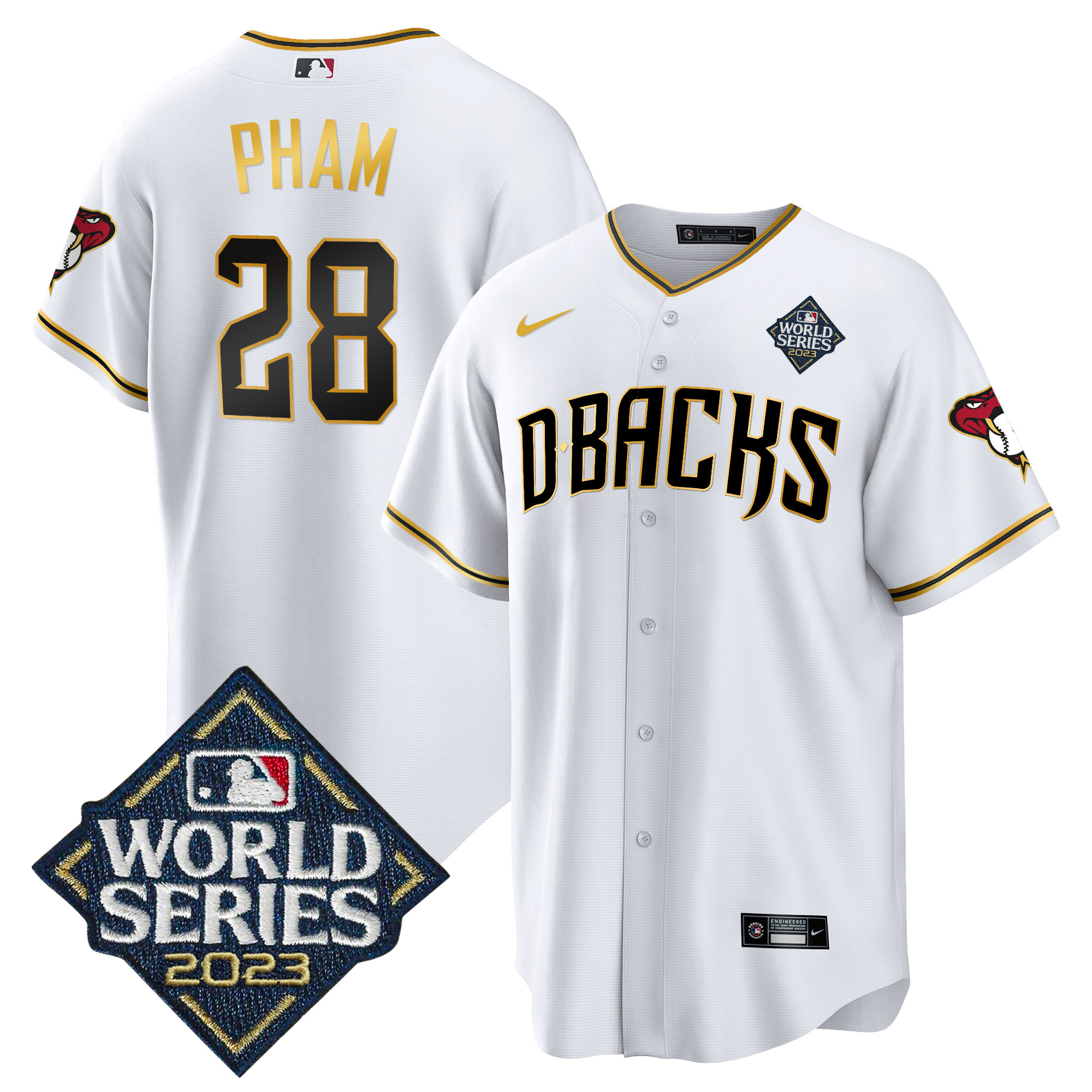 Tommy Pham Men's Arizona Diamondbacks 2023 World Series Cool Base Gold V2 White Gold Jersey - All Stitched