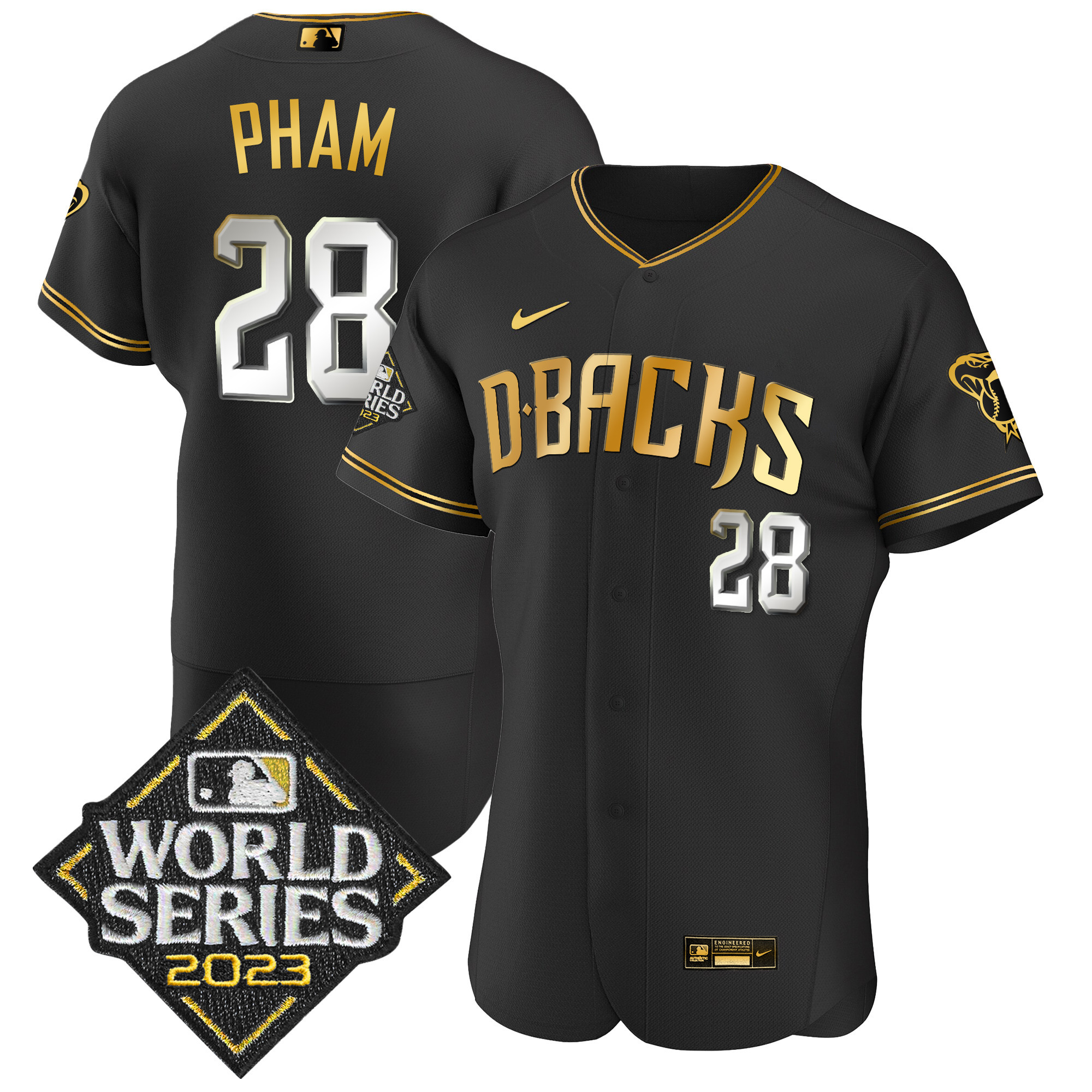 Tommy Pham Men's Arizona Diamondbacks 2023 World Series Flex Base Gold Black Limited Jersey - All Stitched