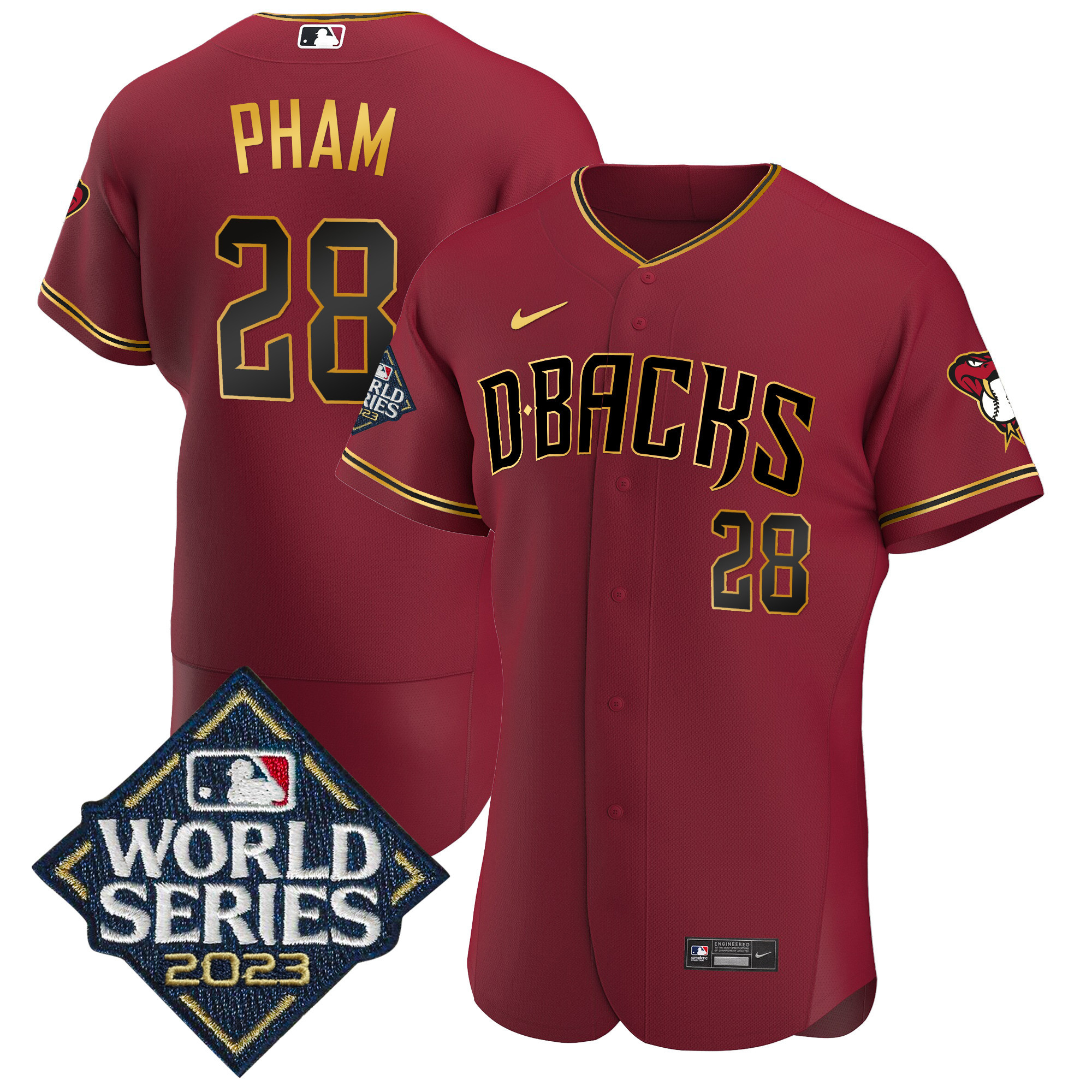 Tommy Pham Men's Arizona Diamondbacks 2023 World Series Flex Base Gold Crimson Gold Jersey - All Stitched