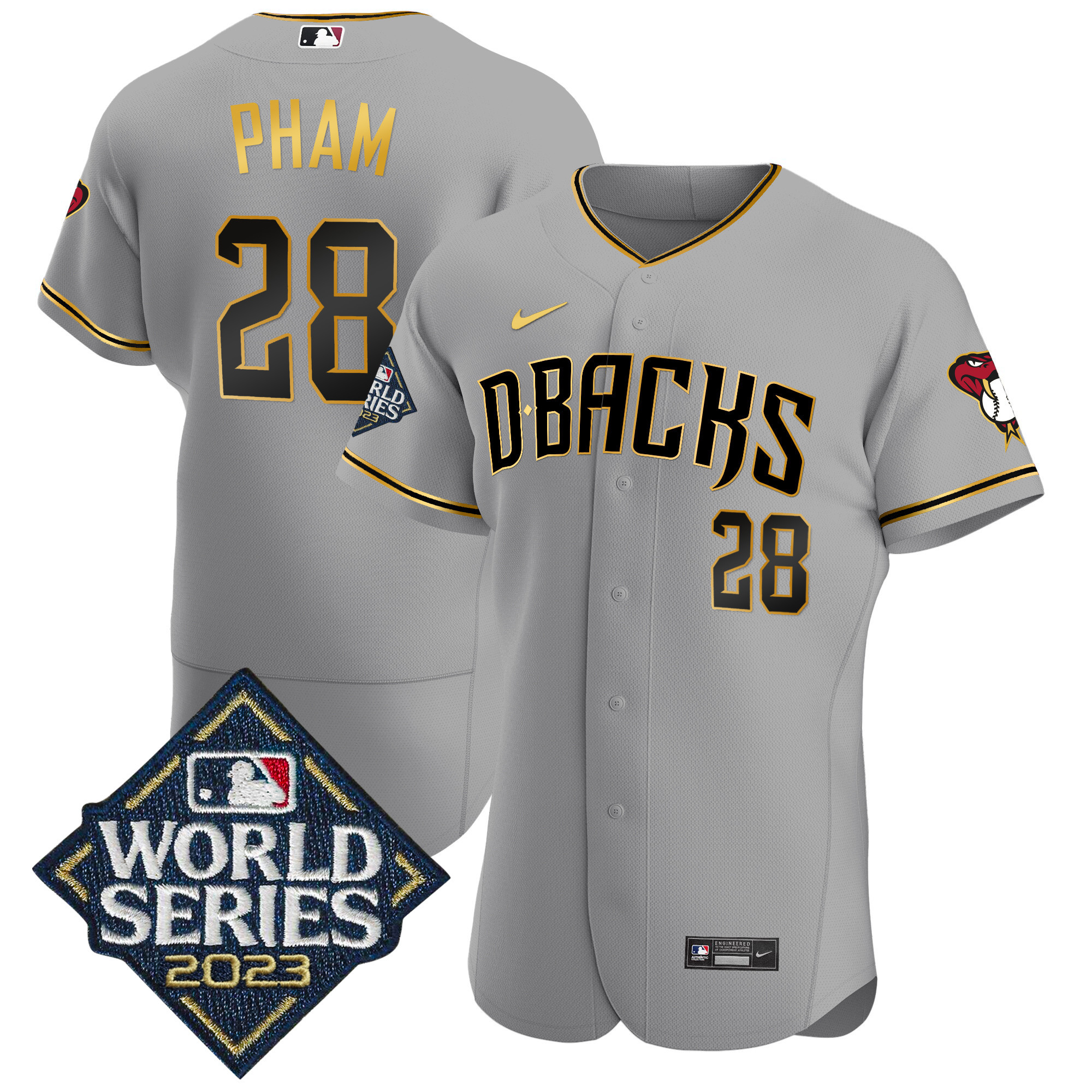 Tommy Pham Men's Arizona Diamondbacks 2023 World Series Flex Base Gold Gray Gold Jersey - All Stitched