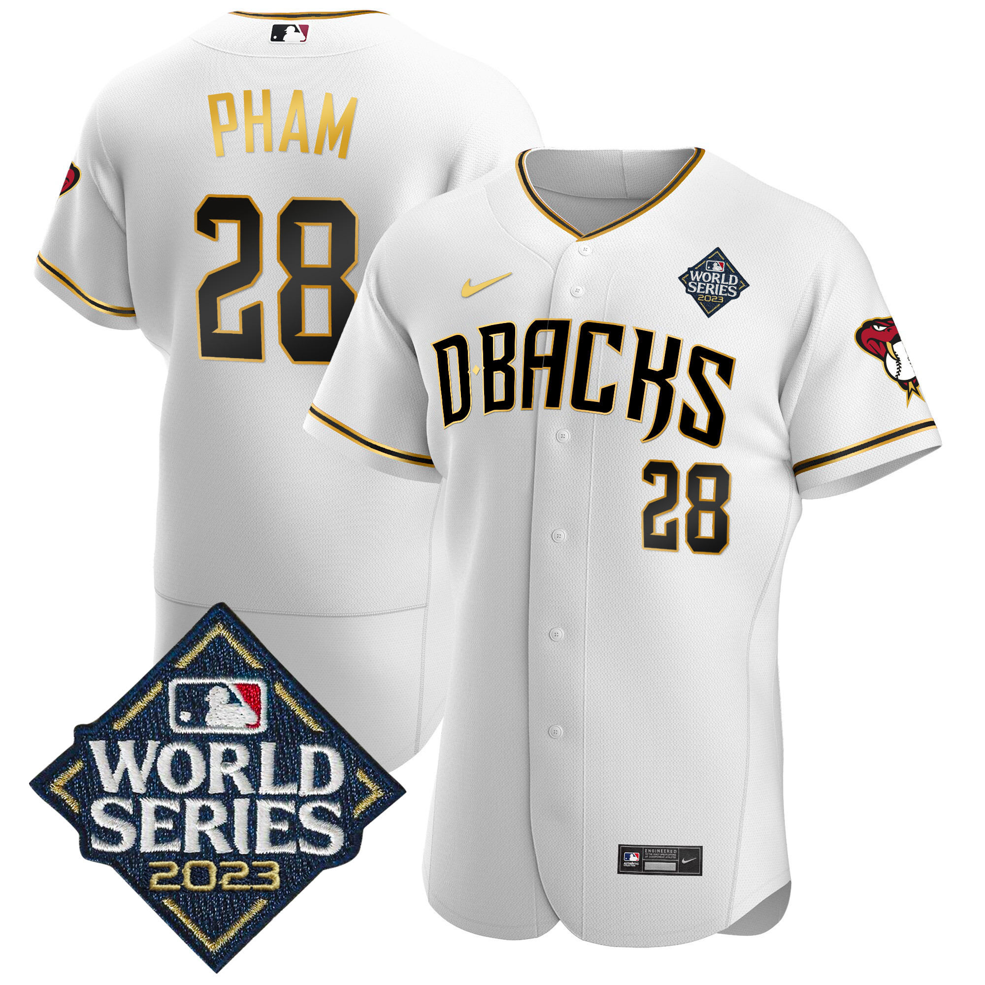 Tommy Pham Men's Arizona Diamondbacks 2023 World Series Flex Base Gold V2 White Gold Jersey - All Stitched