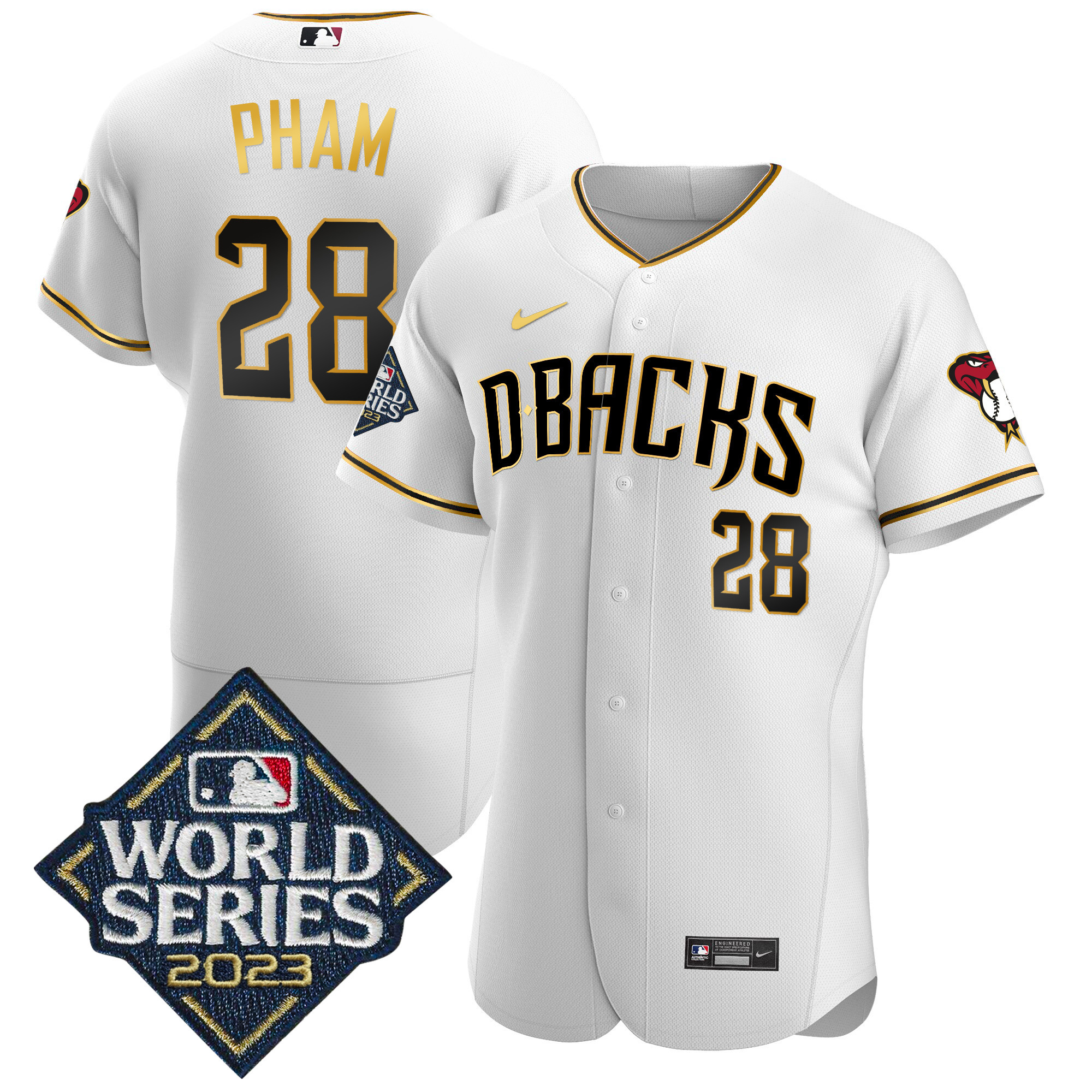 Tommy Pham Men's Arizona Diamondbacks 2023 World Series Flex Base Gold White Gold Jersey - All Stitched