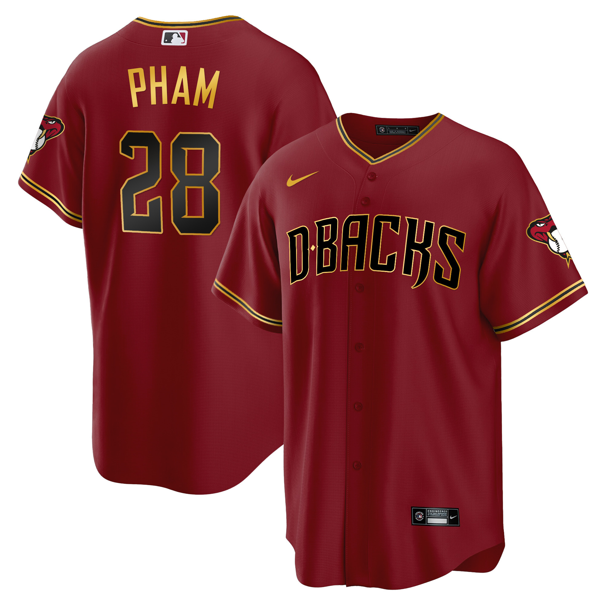 Tommy Pham Men's Arizona Diamondbacks Cool Base Gold Trim Crimson Gold Jersey - All Stitched