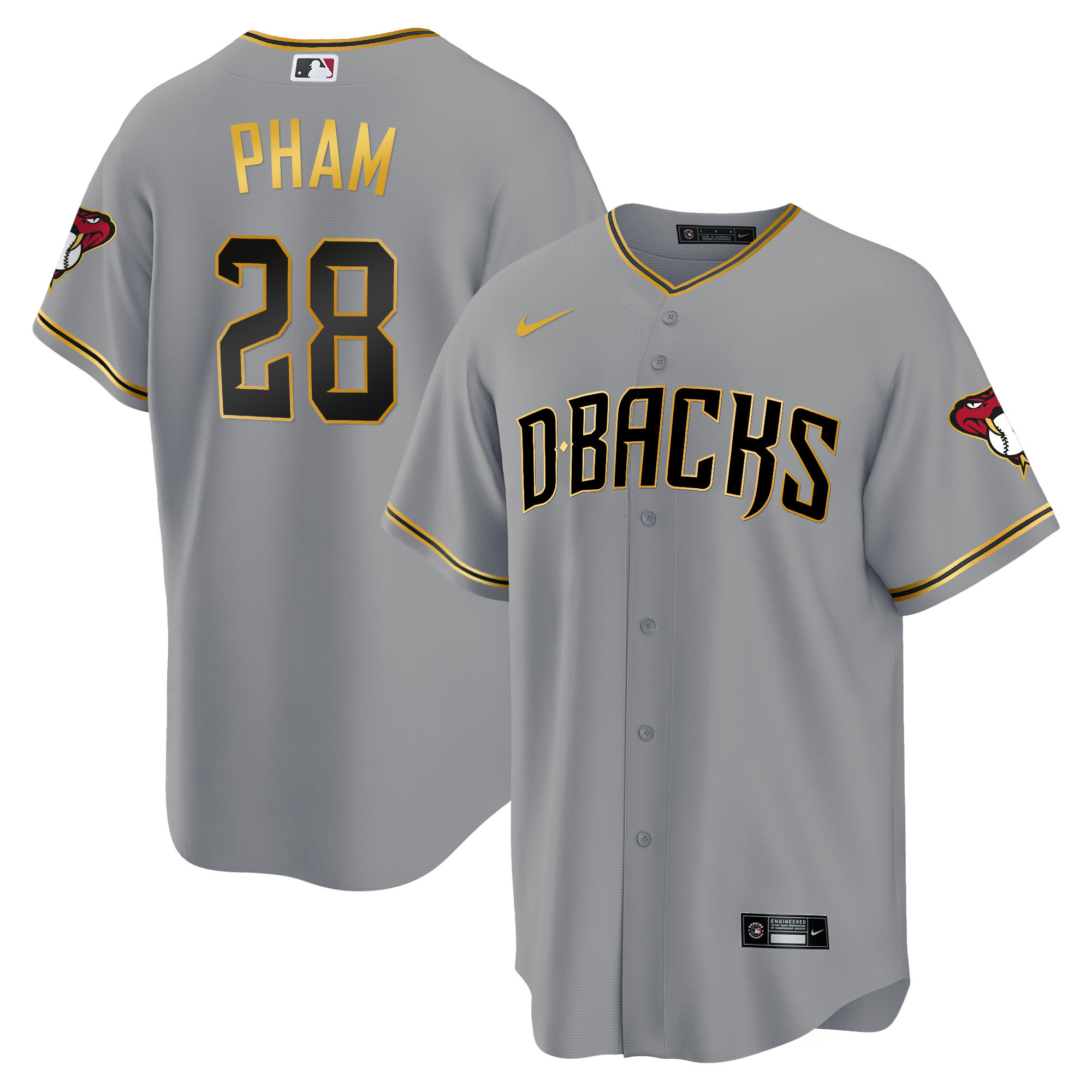 Tommy Pham Men's Arizona Diamondbacks Cool Base Gold Trim Gray Gold Jersey - All Stitched
