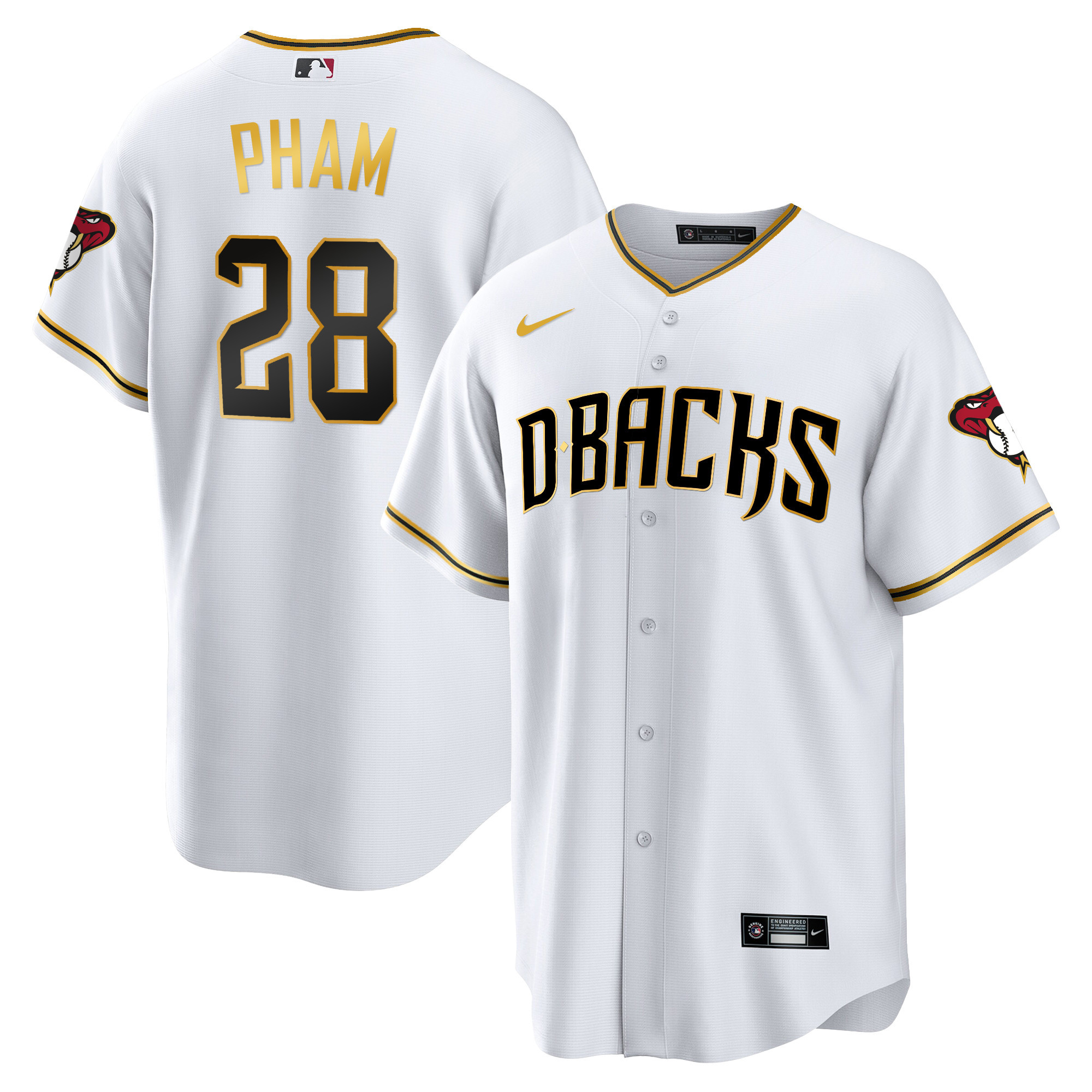 Tommy Pham Men's Arizona Diamondbacks Cool Base Gold Trim White Gold Jersey - All Stitched