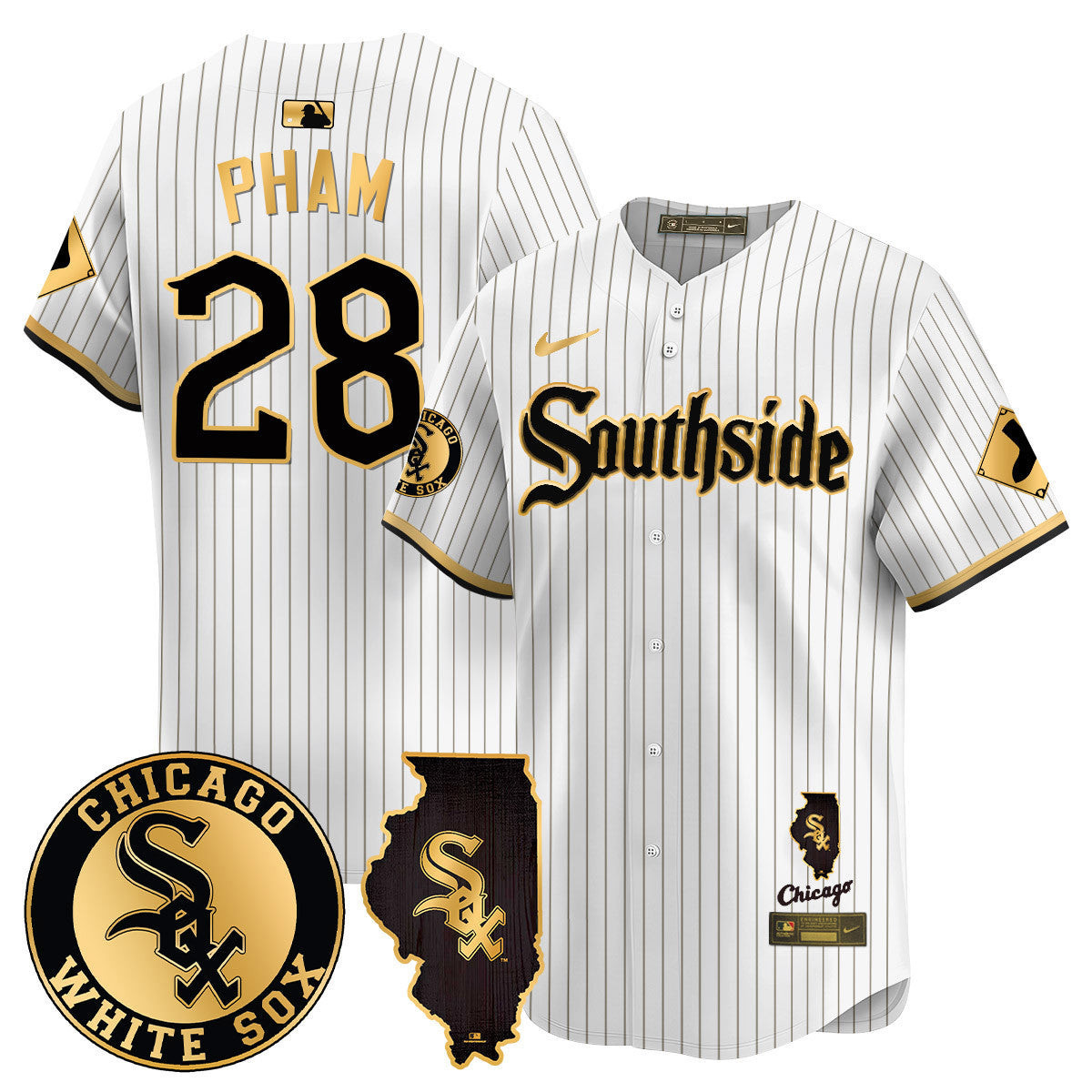 Tommy Pham Men's Chicago White Sox 2024 City Connect Vaper Premier Limited White Gold Jersey - All Stitched