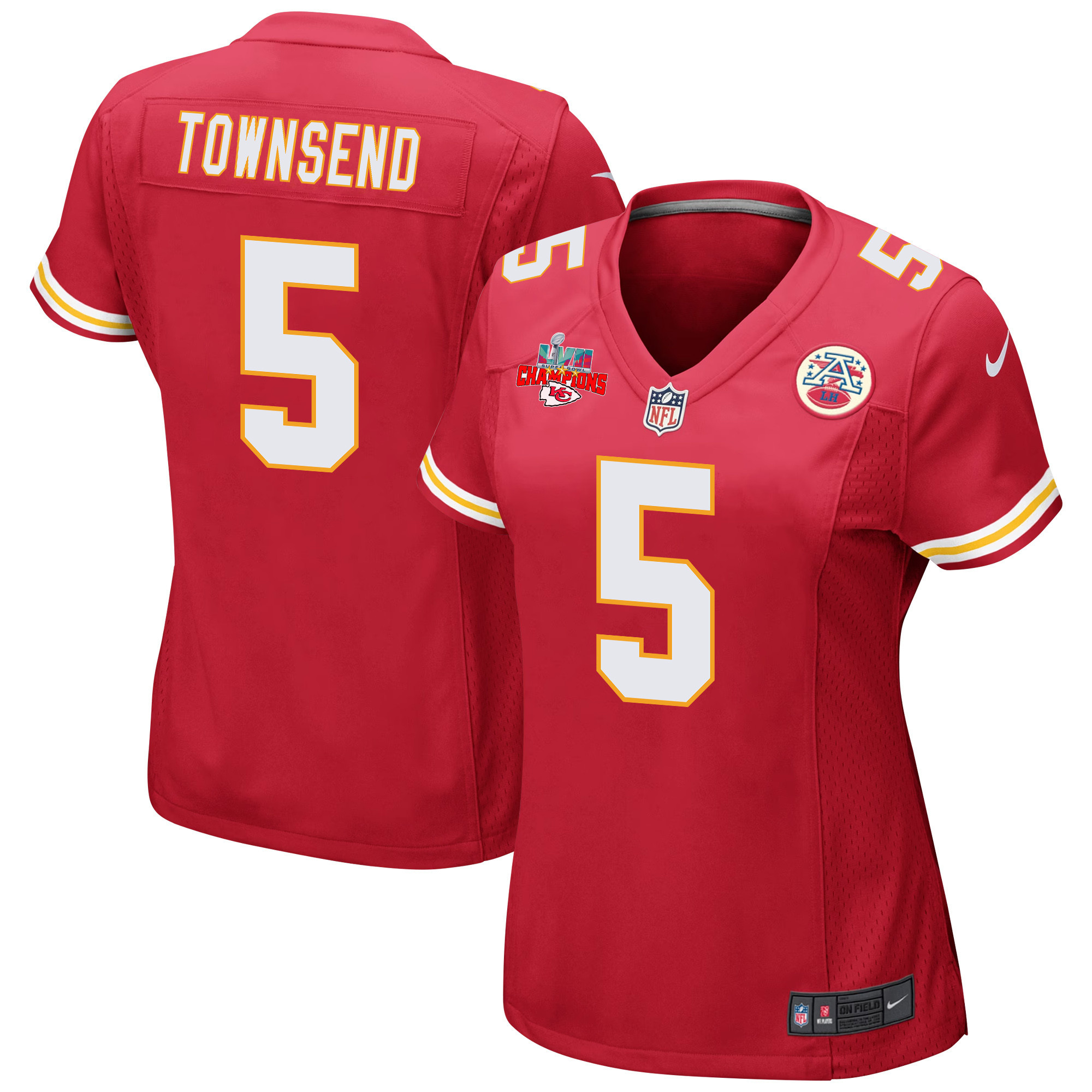 Tommy Townsend 5 Kansas City Chiefs Super Bowl LVII Champions 3 Stars Women Game Stitched Jersey – Red