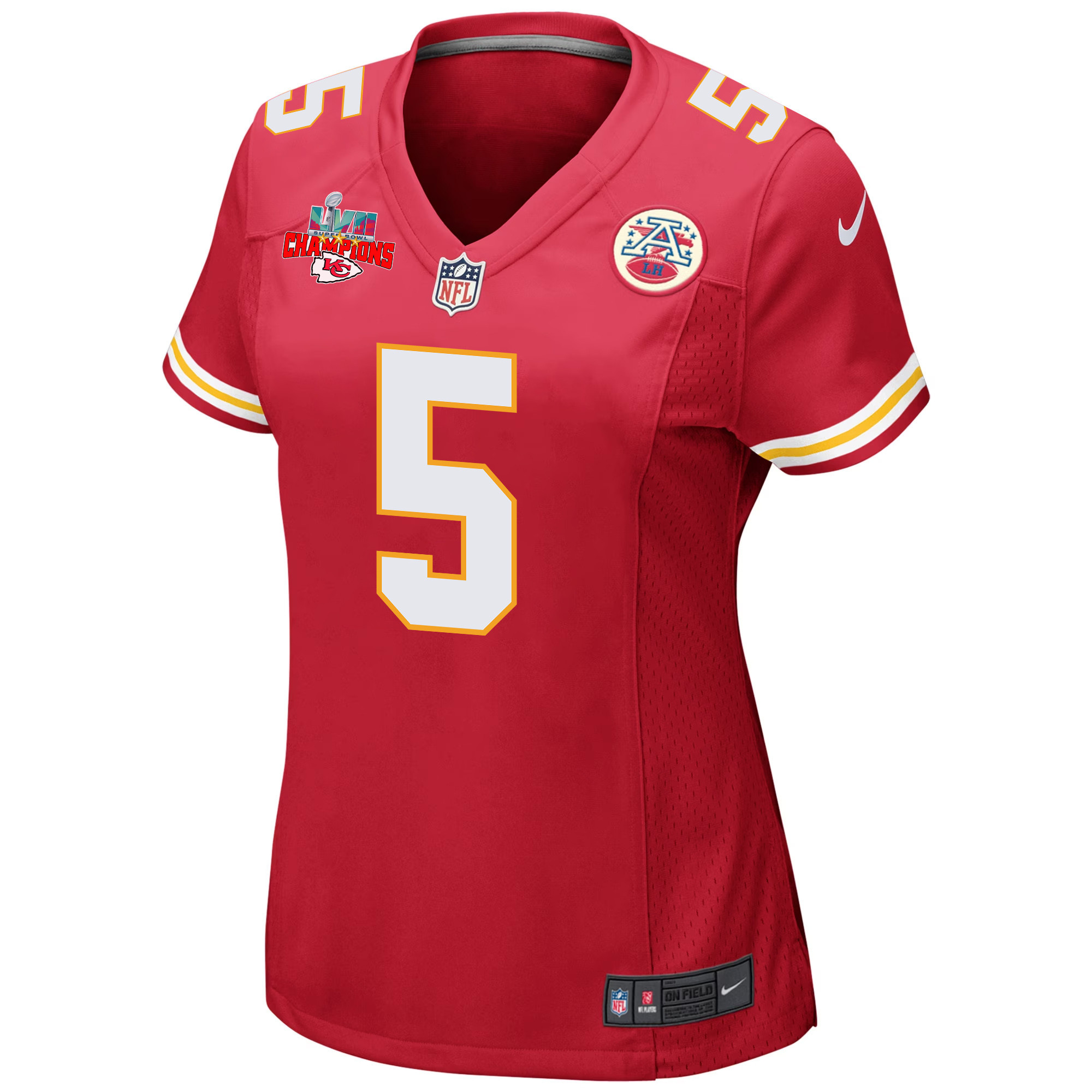 Tommy Townsend 5 Kansas City Chiefs Super Bowl LVII Champions 3 Stars Women Game Stitched Jersey – Red