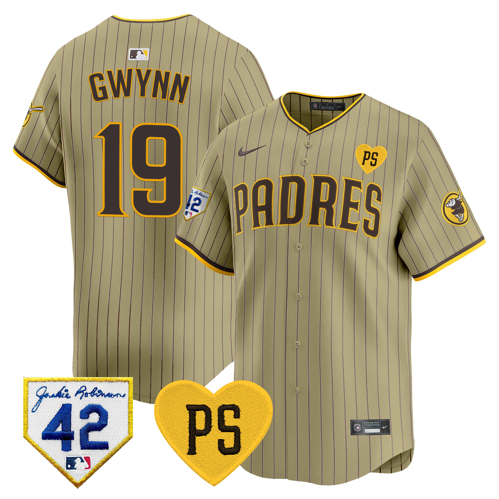 Tony Gwynn Men's San Diego Padres 2024 "For Peter" & Robinson Patch Vapor Premier Limited Tan Jersey - All Stitched