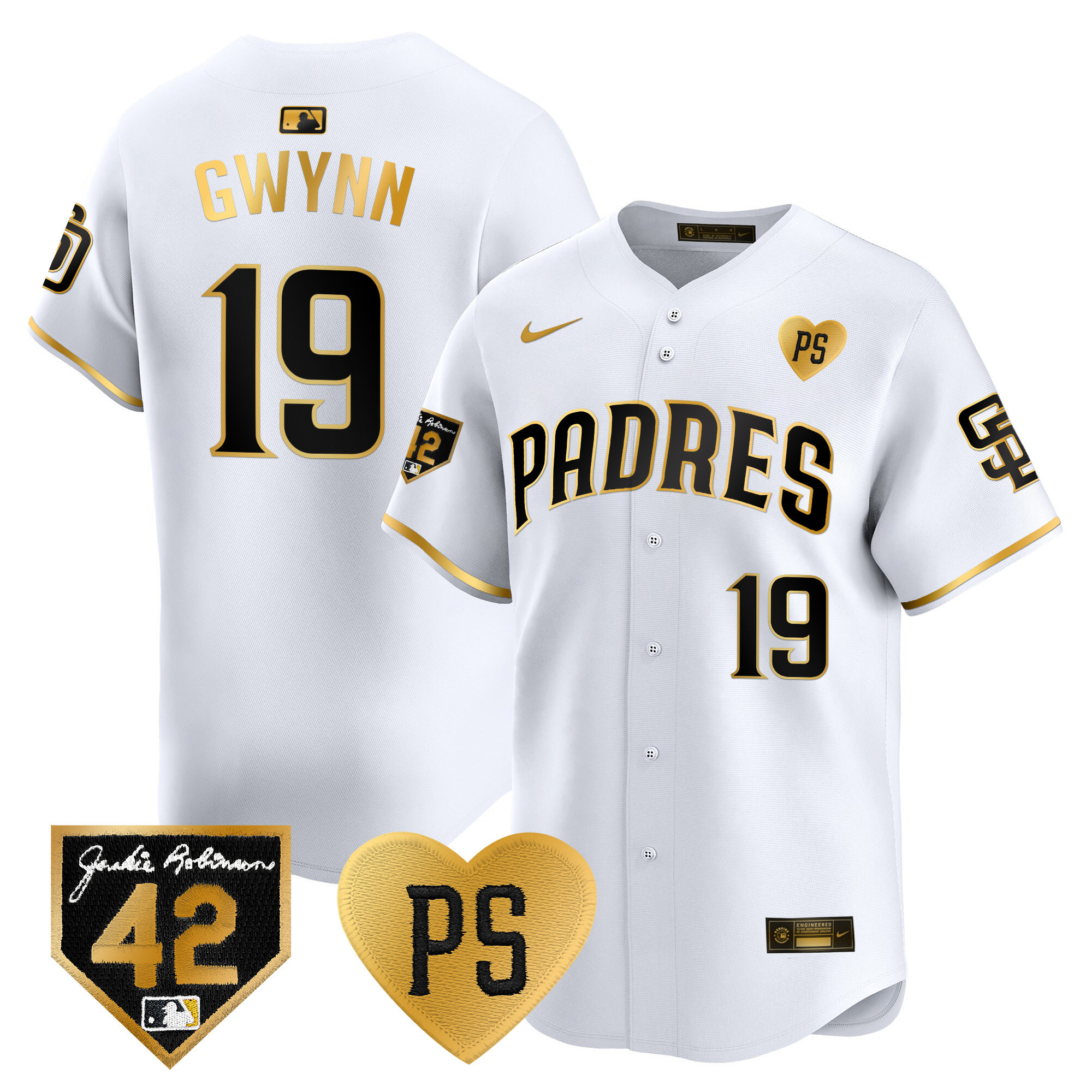 Tony Gwynn Men's San Diego Padres 2024 "For Peter" & Robinson Patch Vapor Premier Limited White Gold Jersey - All Stitched