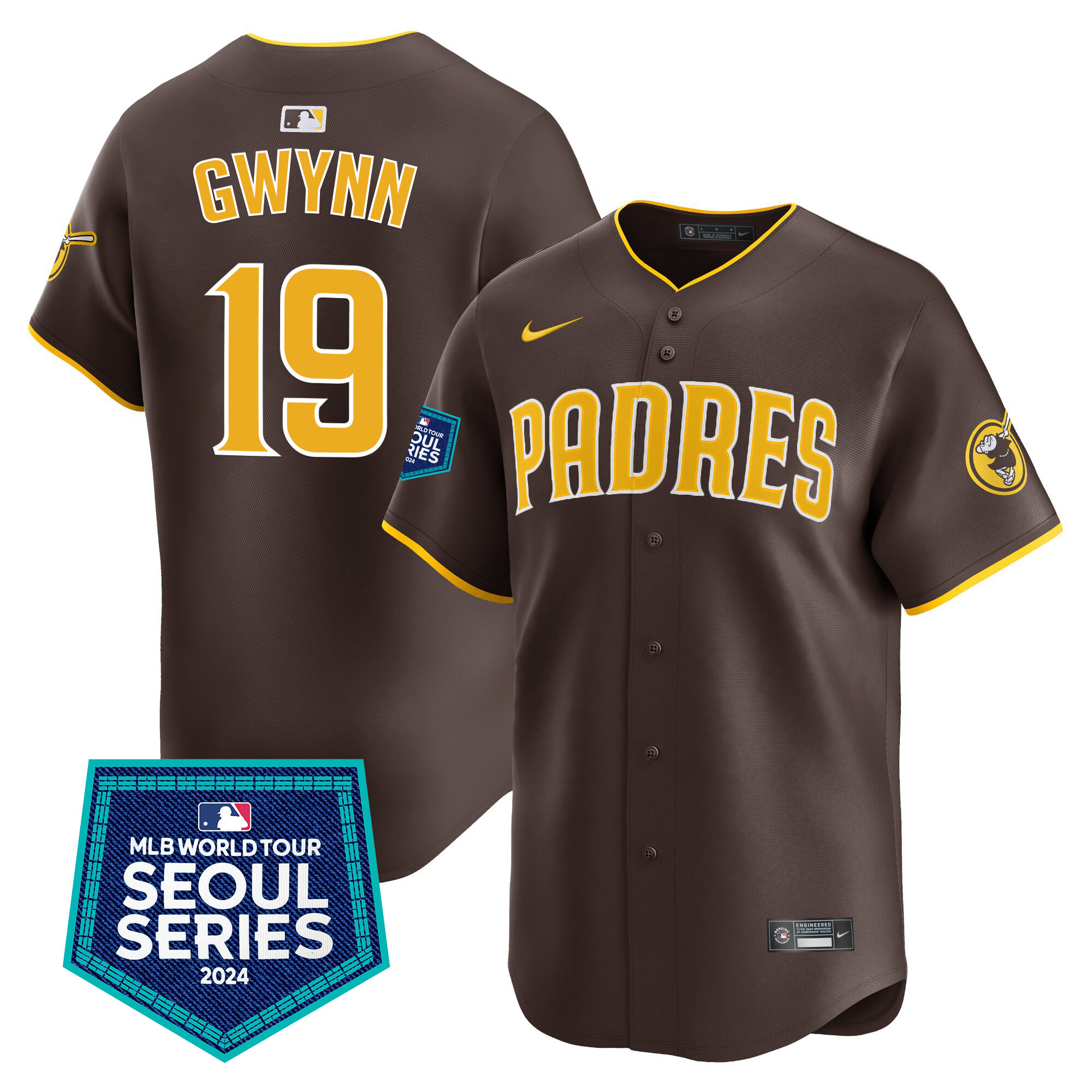 Tony Gwynn Men's San Diego Padres 2024 World Tour Seoul Series Patch Vapor Premier Limited Brown Jersey - All Stitched