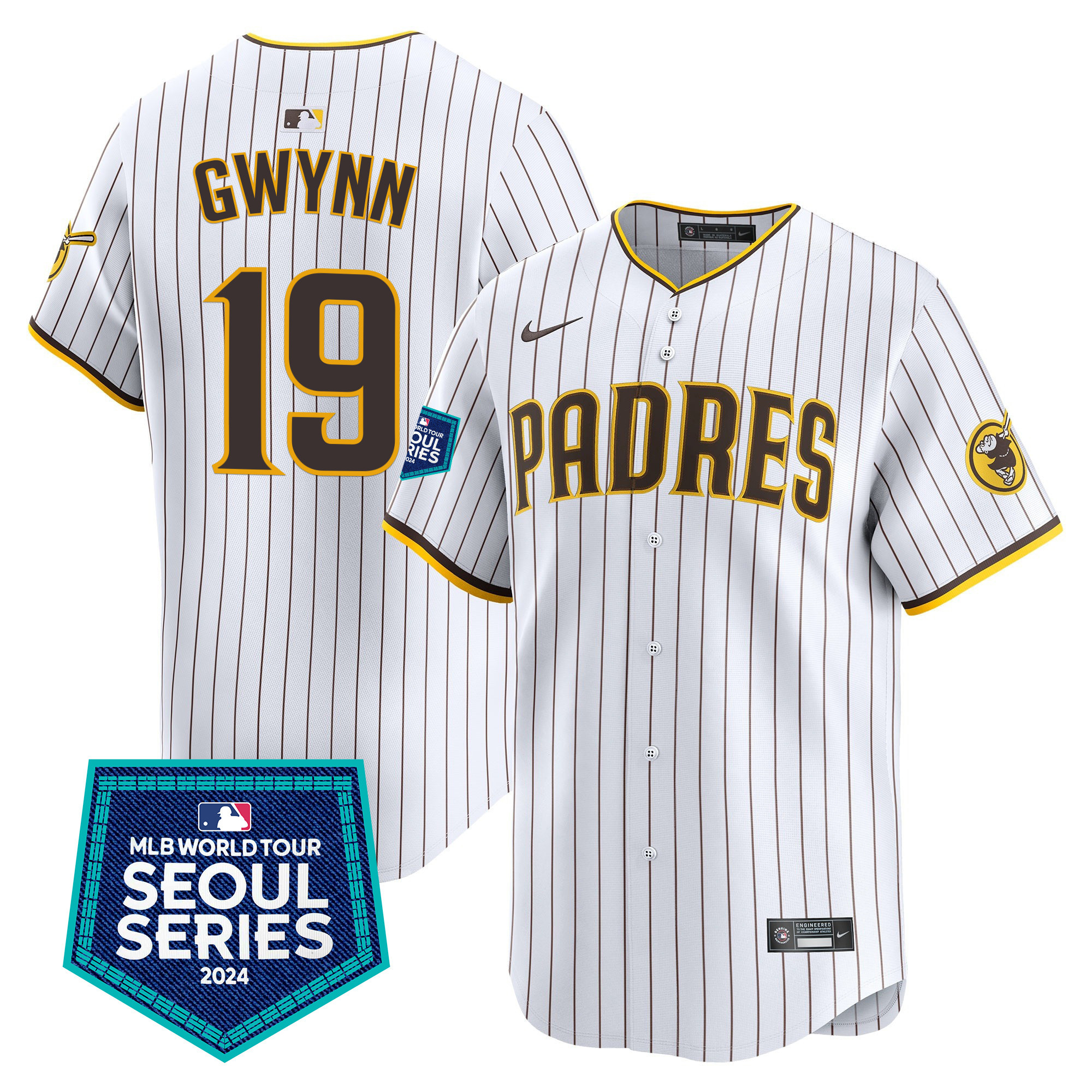 Tony Gwynn Men's San Diego Padres 2024 World Tour Seoul Series Patch Vapor Premier Limited White Jersey - All Stitched
