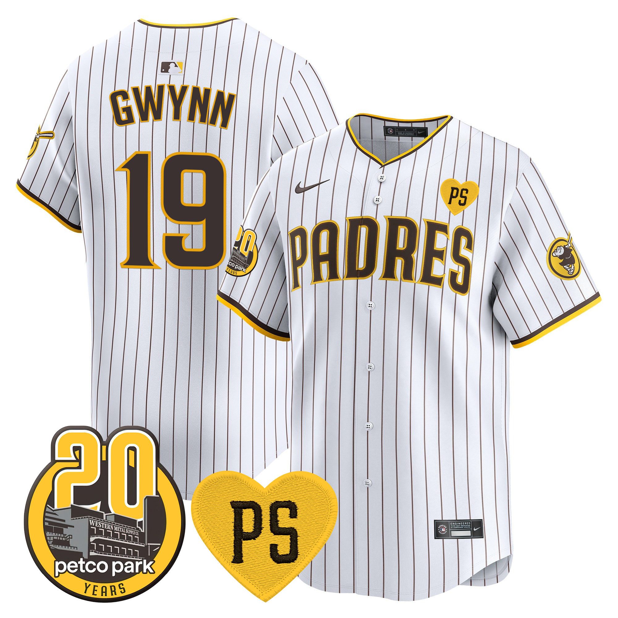 Tony Gwynn Men's San Diego Padres "For Peter" & Petco Park 20th Patch Vapor Premier Limited White Jersey - All Stitched