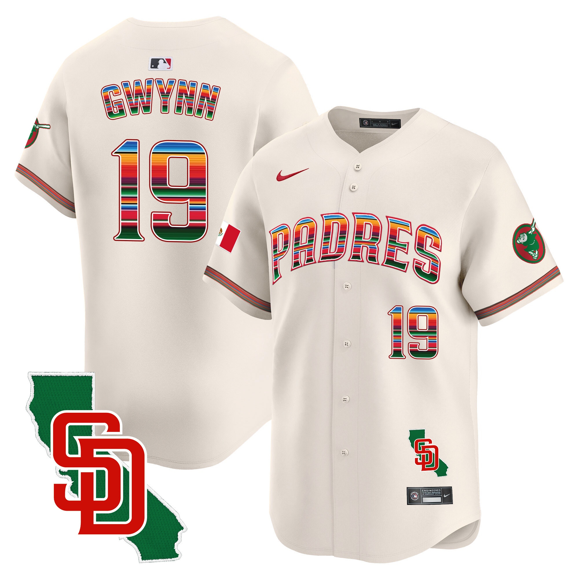 Tony Gwynn Men's San Diego Padres Mexico California Patch Vapor Premier Limited Cream Jersey - All Stitched