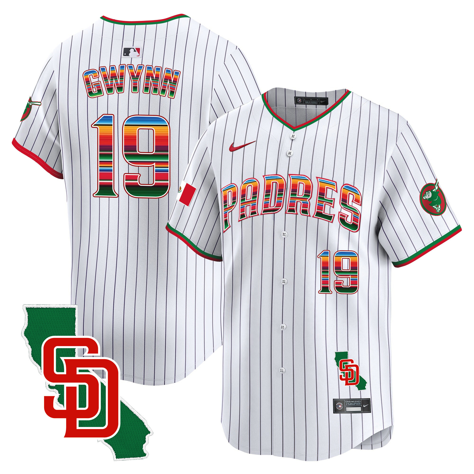 Tony Gwynn Men's San Diego Padres Mexico California Patch Vapor Premier Limited Pinstripe Jersey - All Stitched