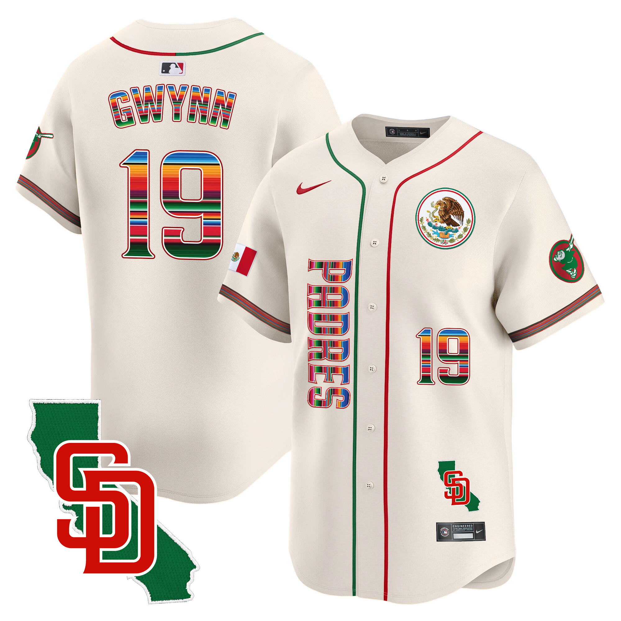 Tony Gwynn Men's San Diego Padres Mexico California Patch Vapor Premier Limited V2 Cream Jersey - All Stitched