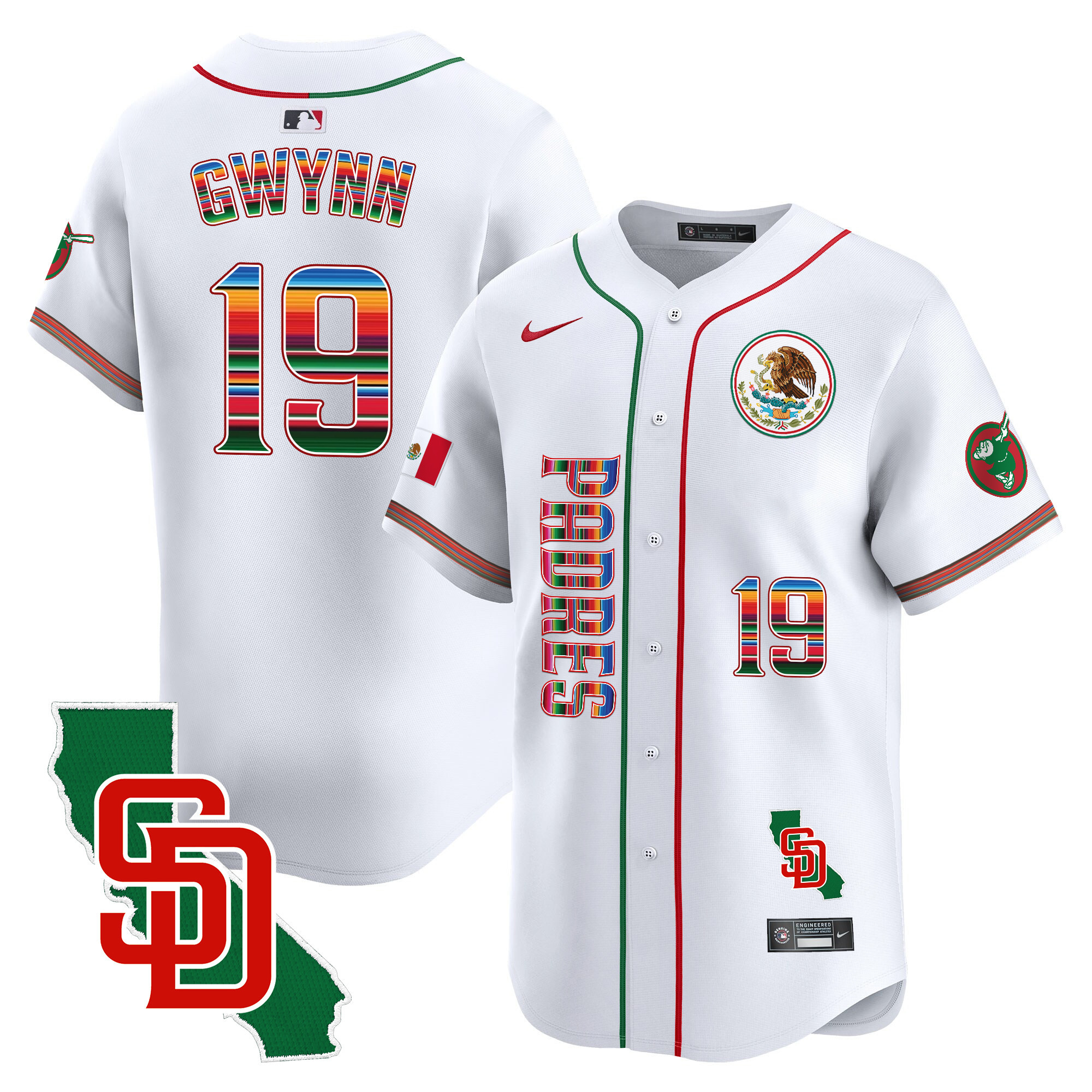 Tony Gwynn Men's San Diego Padres Mexico California Patch Vapor Premier Limited V2 White Jersey - All Stitched