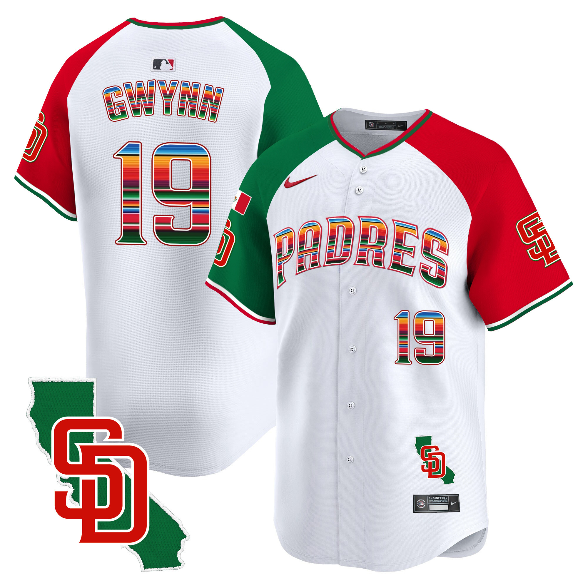 Tony Gwynn Men's San Diego Padres Mexico California Patch Vapor Premier Limited V3 Alternate Jersey - All Stitched