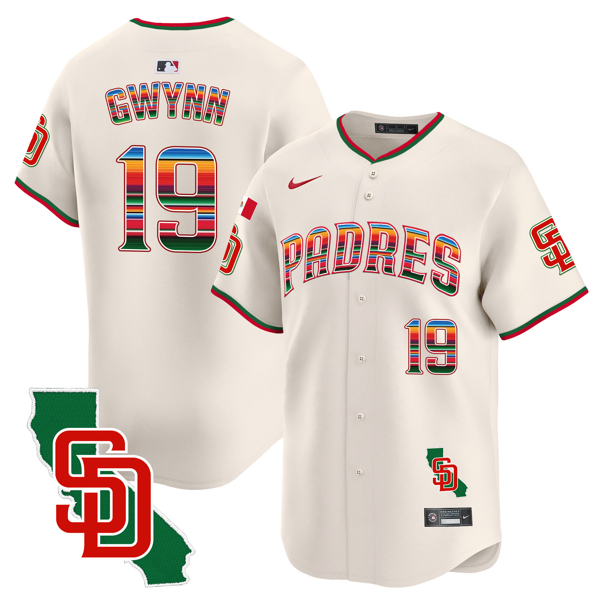 Tony Gwynn Men's San Diego Padres Mexico California Patch Vapor Premier Limited V3 Cream Jersey - All Stitched