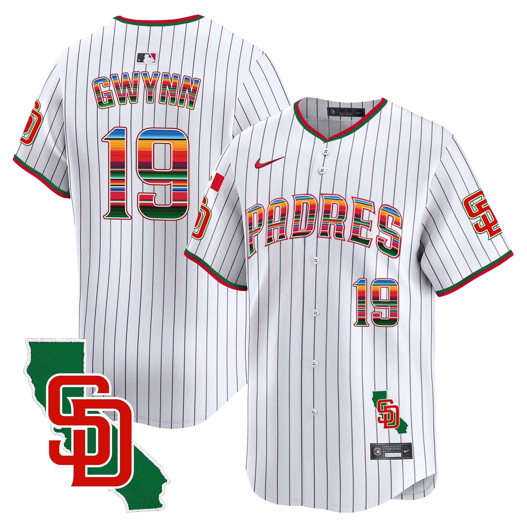 Tony Gwynn Men's San Diego Padres Mexico California Patch Vapor Premier Limited V3 Pinstripe Jersey - All Stitched