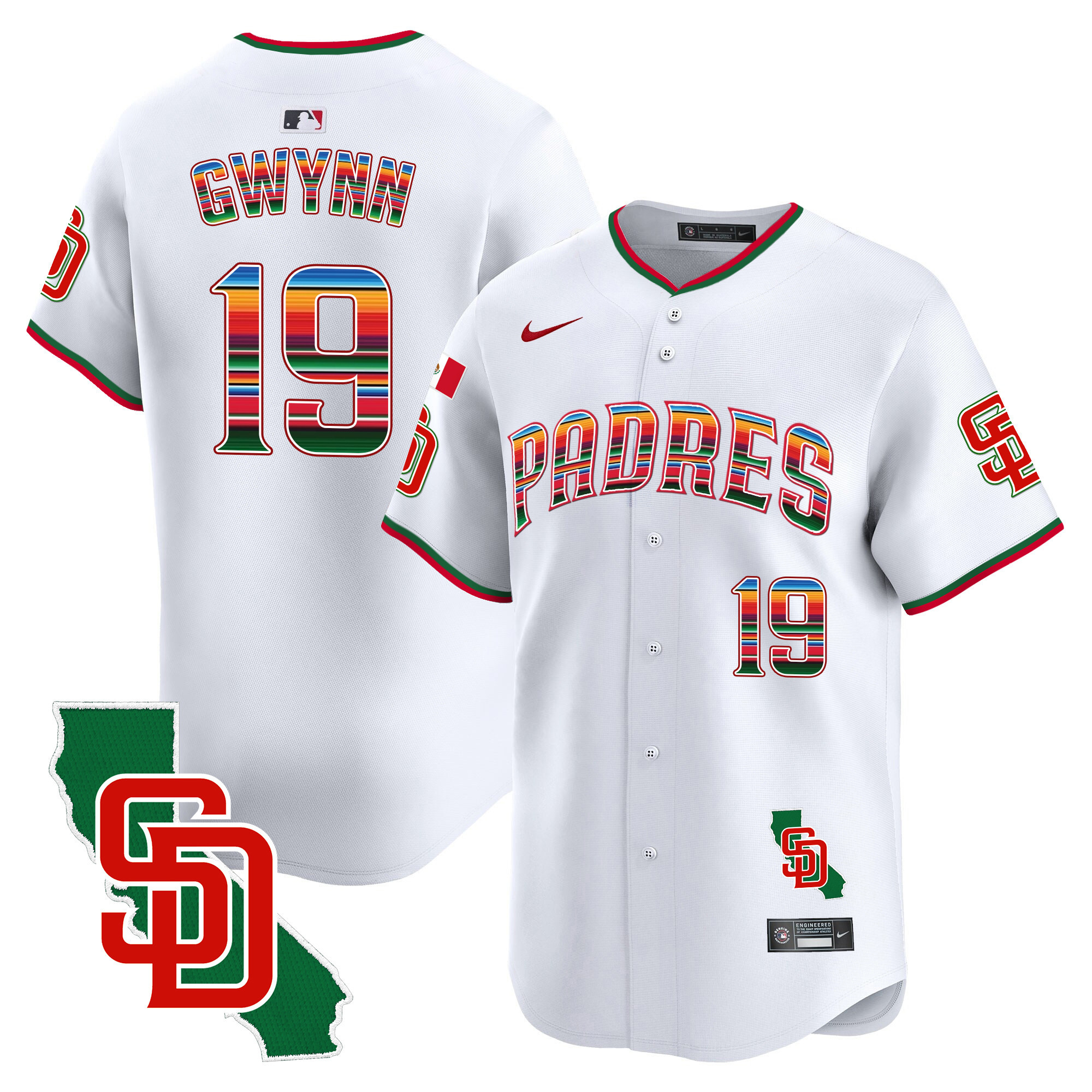 Tony Gwynn Men's San Diego Padres Mexico California Patch Vapor Premier Limited V3 White Jersey - All Stitched