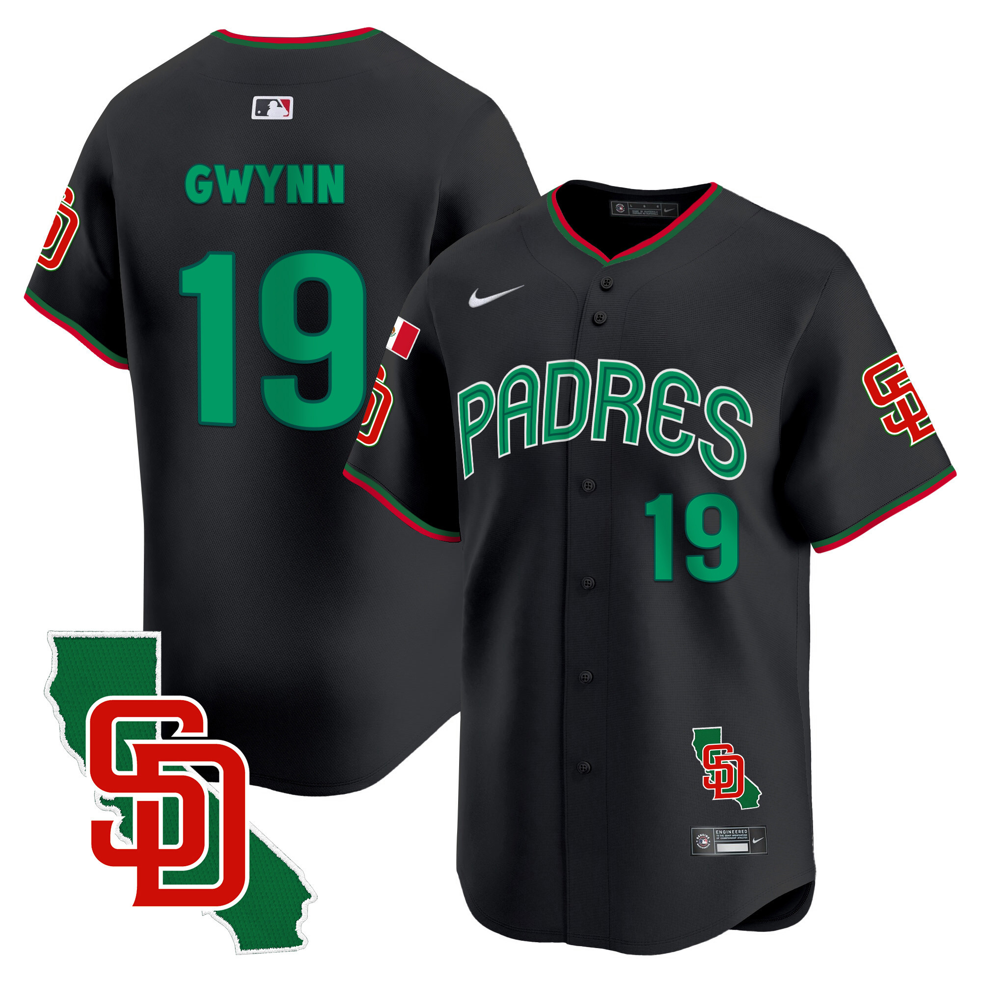 Tony Gwynn Men's San Diego Padres Mexico California Patch Vapor Premier Limited V4 Black Jersey - All Stitched