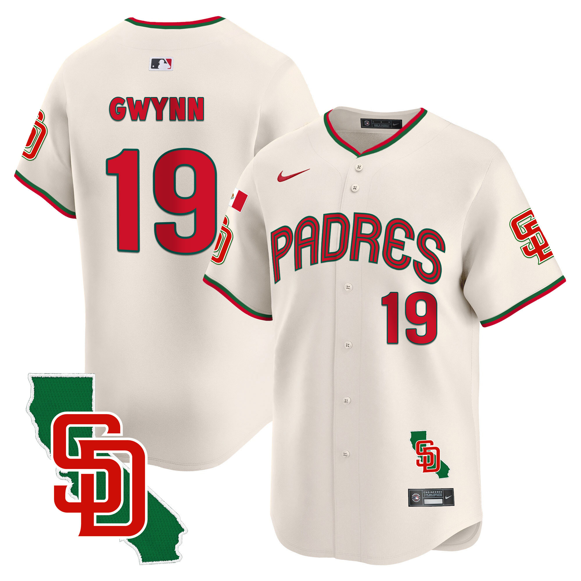 Tony Gwynn Men's San Diego Padres Mexico California Patch Vapor Premier Limited V4 Cream Jersey - All Stitched