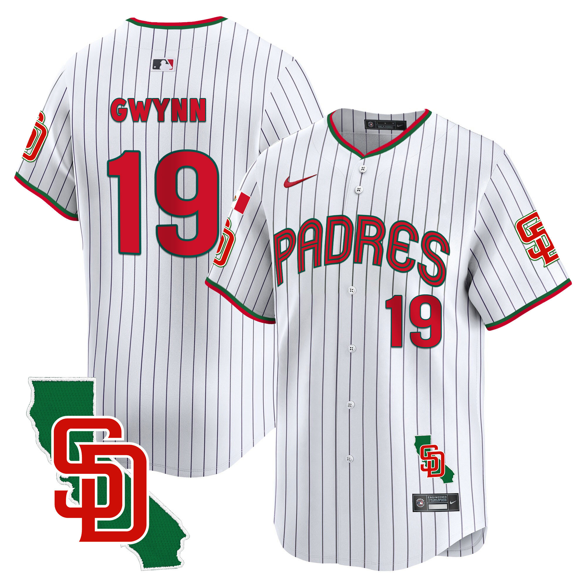 Tony Gwynn Men's San Diego Padres Mexico California Patch Vapor Premier Limited V4 Pinstripe Jersey - All Stitched