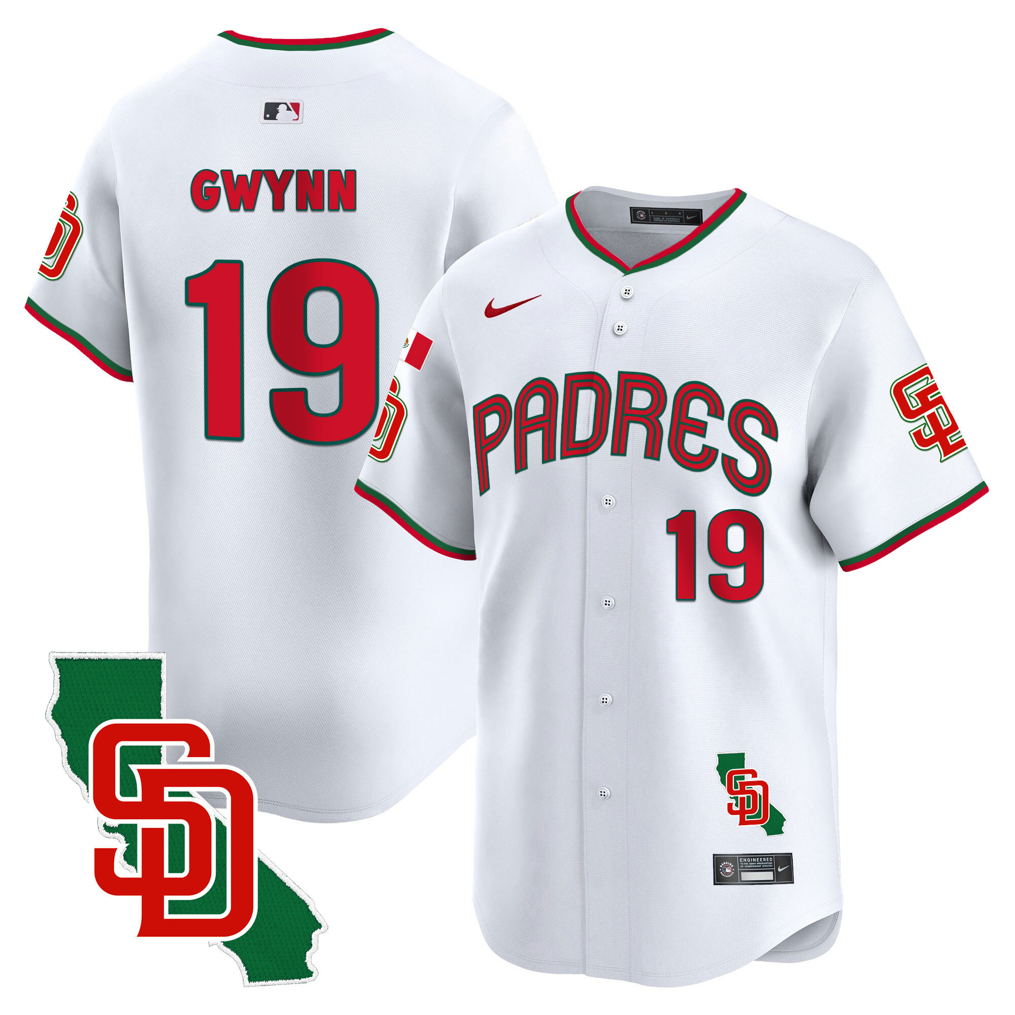 Tony Gwynn Men's San Diego Padres Mexico California Patch Vapor Premier Limited V4 White Jersey - All Stitched