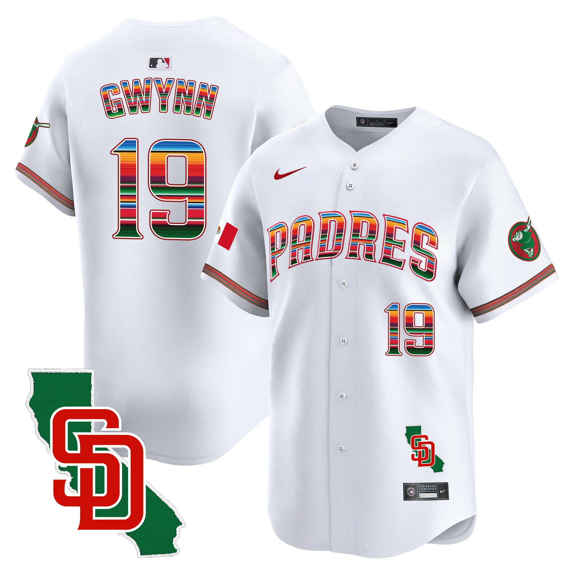 Tony Gwynn Men's San Diego Padres Mexico California Patch Vapor Premier Limited White Jersey - All Stitched