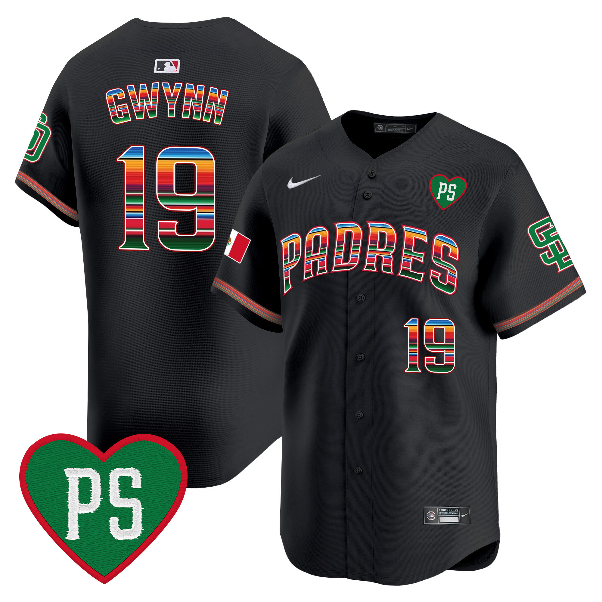 Tony Gwynn Men's San Diego Padres Mexico "For Peter" Patch Vapor Premier Limited Black Jersey - All Stitched
