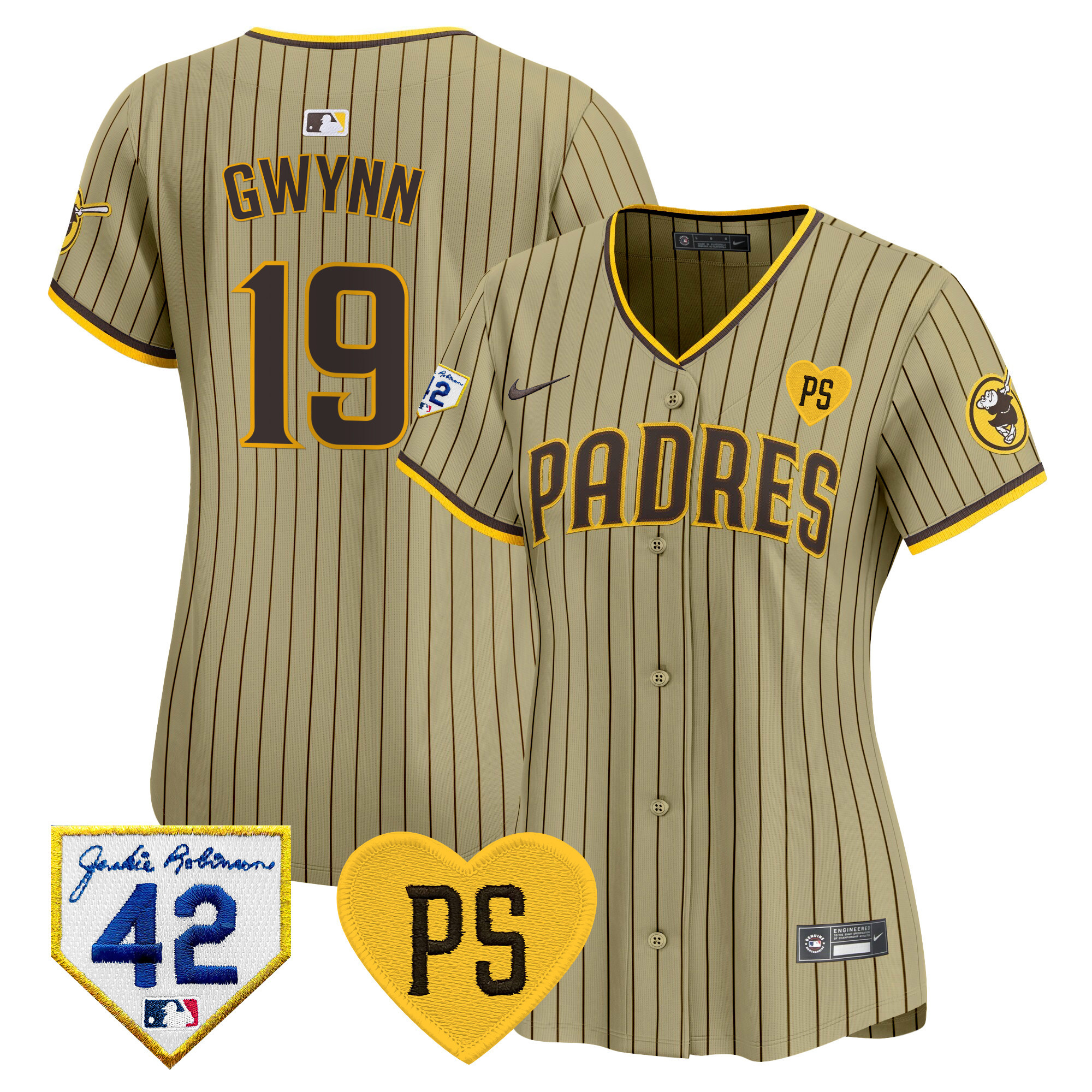 Tony Gwynn Women's San Diego Padres 2024 "For Peter" & Robinson Patch Vapor Premier Limited Tan Jersey - All Stitched