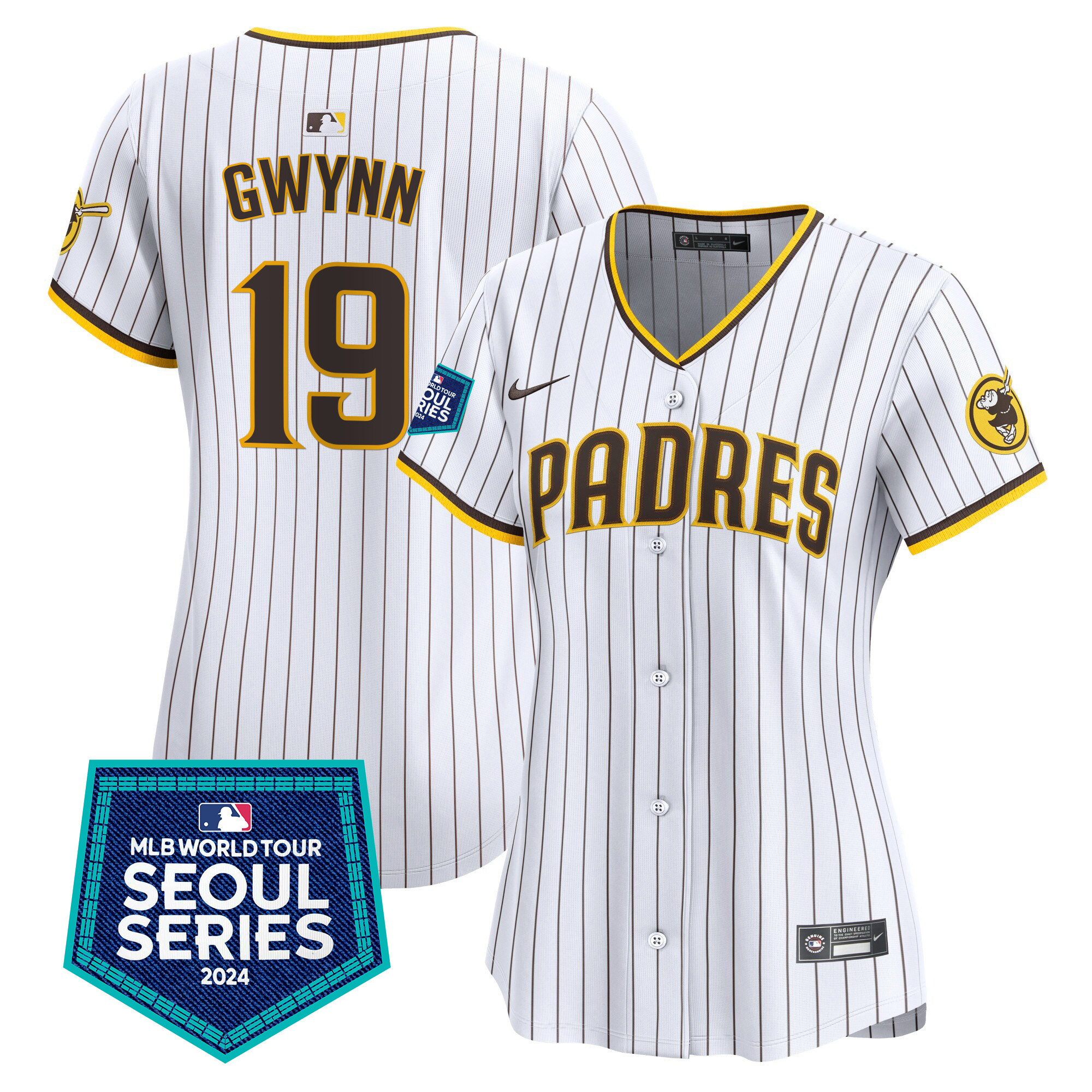 Tony Gwynn Women's San Diego Padres 2024 World Tour Seoul Series Patch Vapor Premier Limited White Jersey - All Stitched