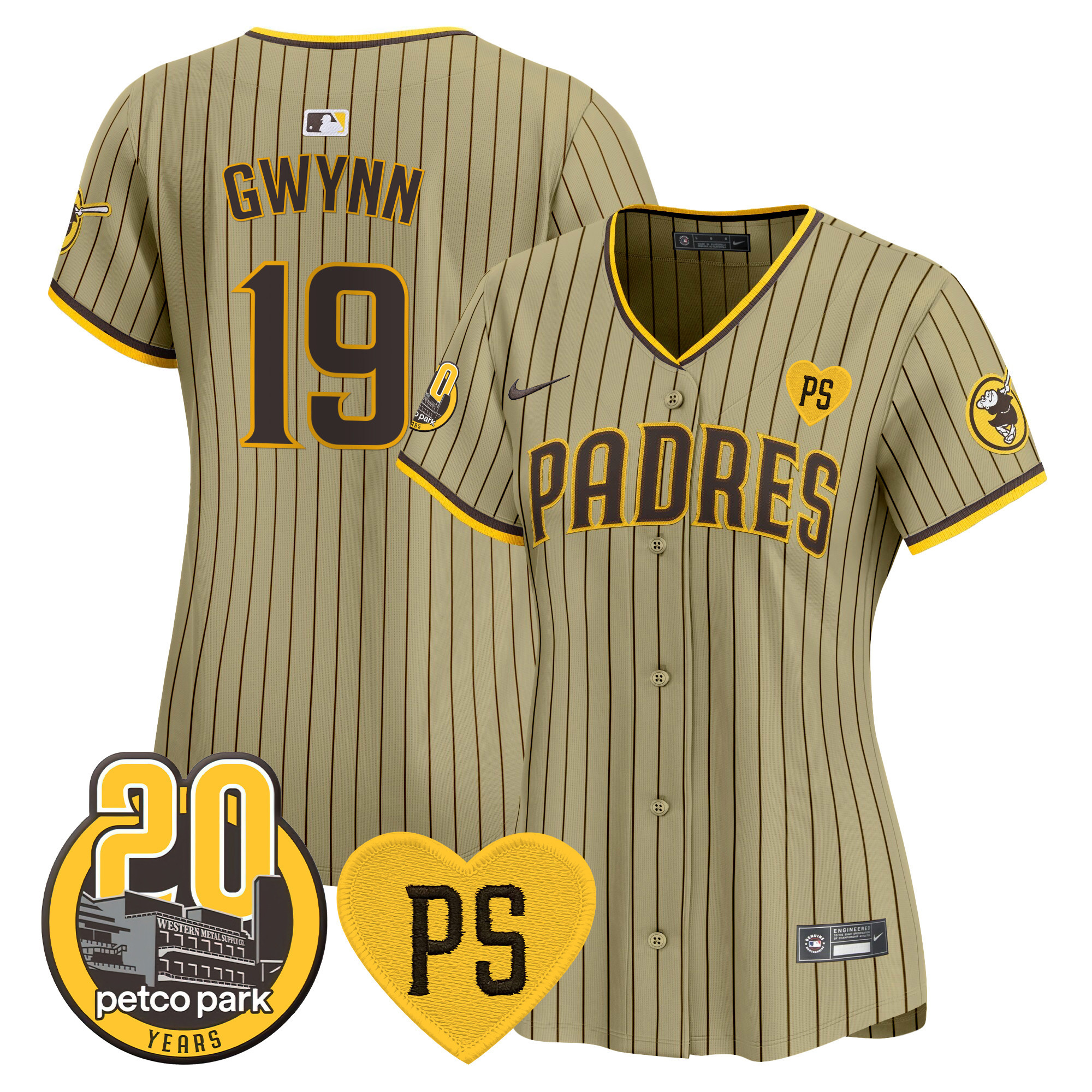 Tony Gwynn Women's San Diego Padres "For Peter" & Petco Park 20th Patch Vapor Premier Limited Tan Jersey - All Stitched