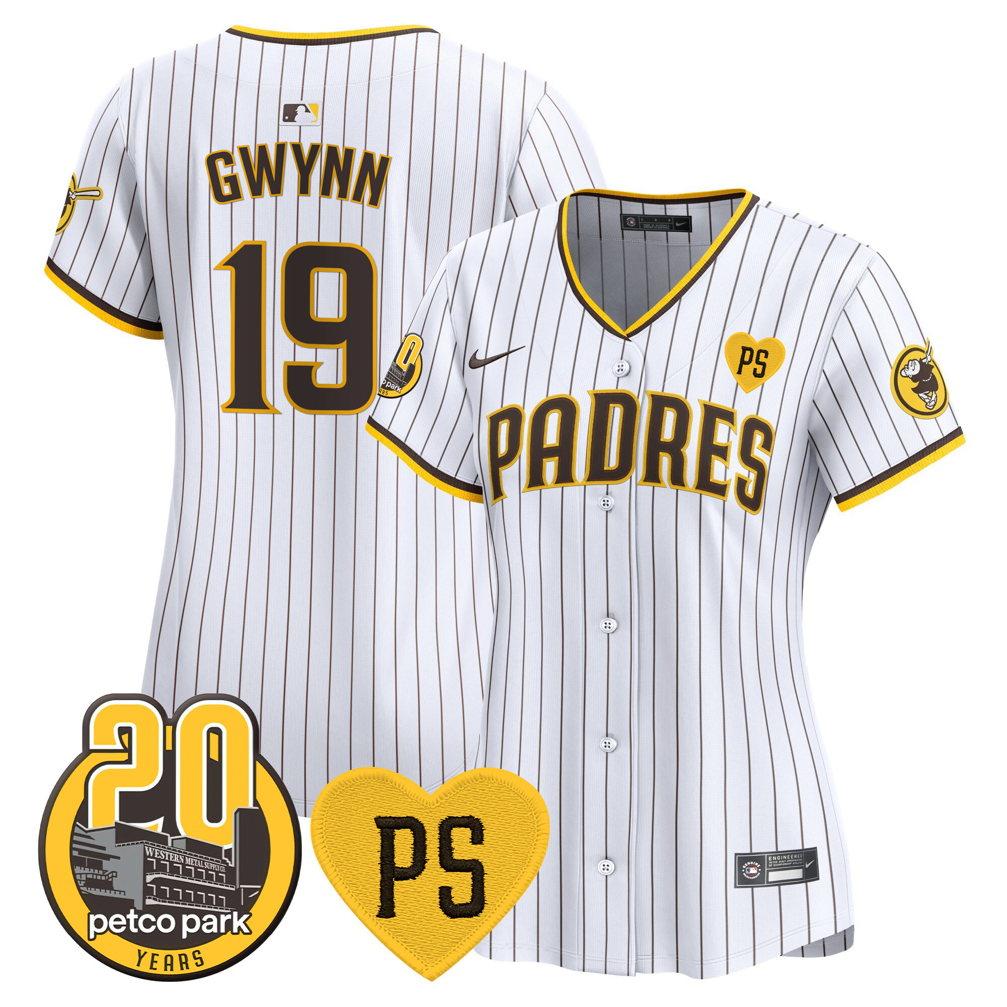 Tony Gwynn Women's San Diego Padres "For Peter" & Petco Park 20th Patch Vapor Premier Limited White Jersey - All Stitched