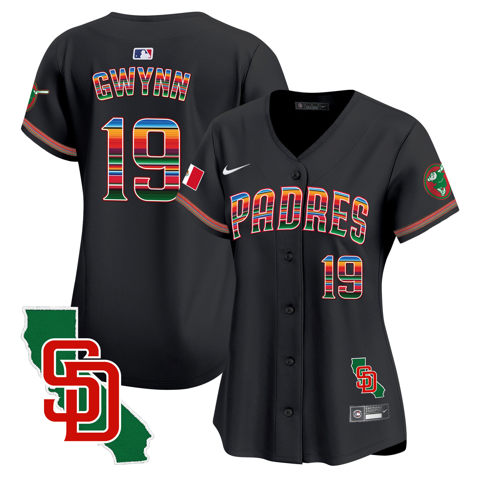 Tony Gwynn Women's San Diego Padres Mexico California Patch Vapor Premier Limited Black Jersey - All Stitched