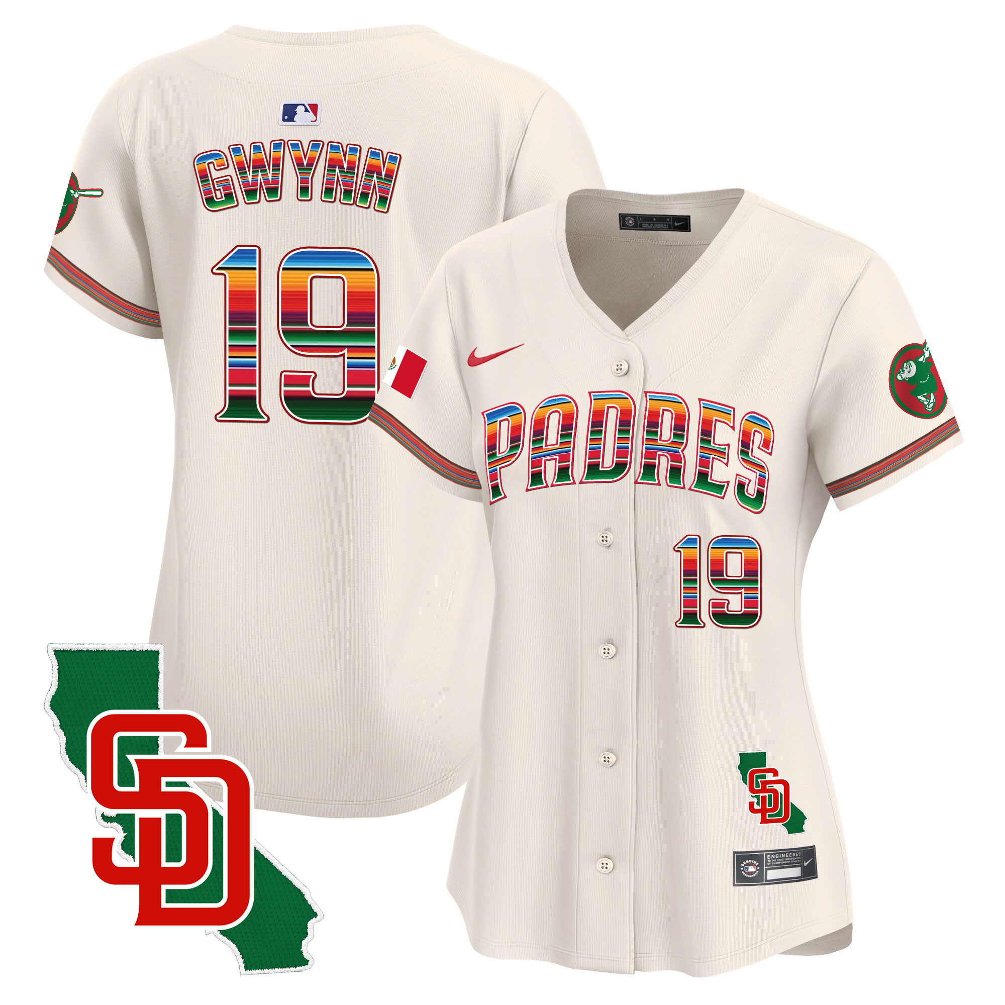 Tony Gwynn Women's San Diego Padres Mexico California Patch Vapor Premier Limited Cream Jersey - All Stitched