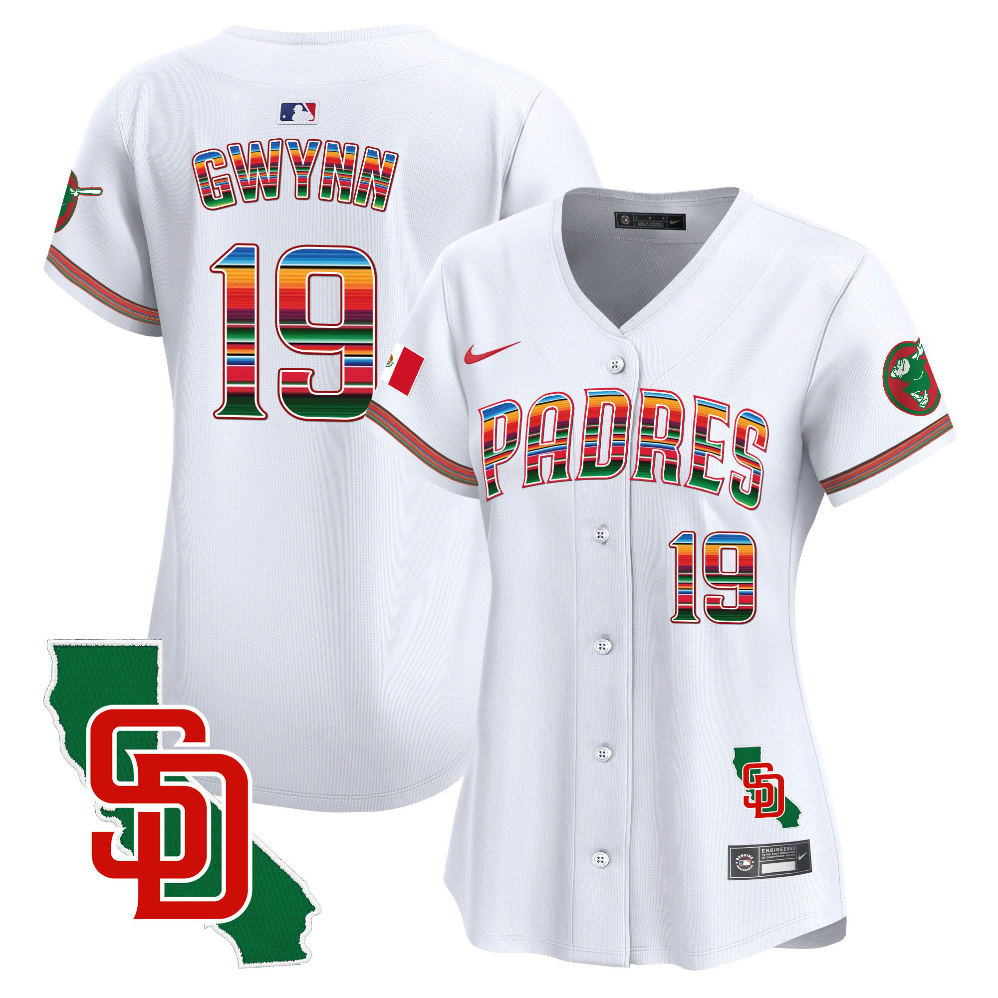 Tony Gwynn Women's San Diego Padres Mexico California Patch Vapor Premier Limited White Jersey - All Stitched