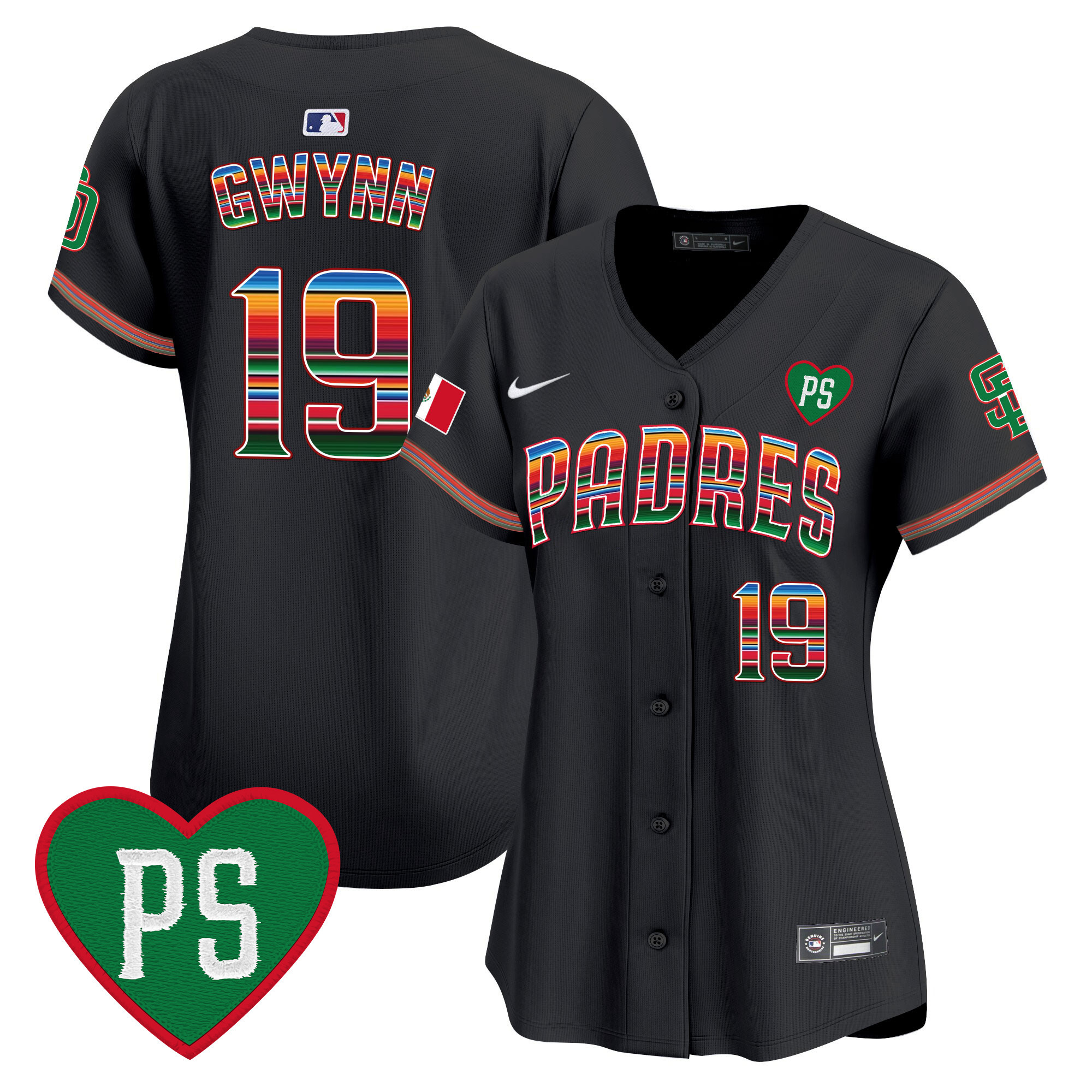Tony Gwynn Women's San Diego Padres Mexico "For Peter" Patch Vapor Premier Limited Black Jersey - All Stitched