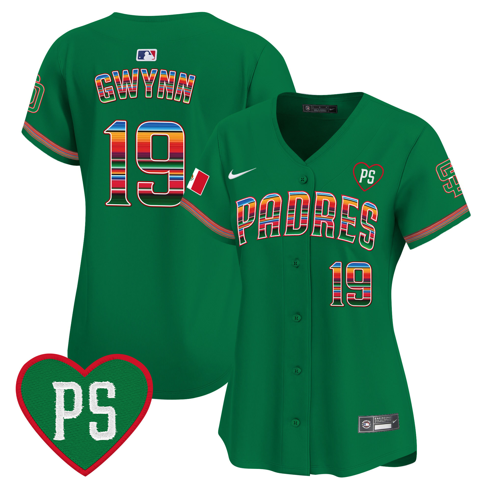 Tony Gwynn Women's San Diego Padres Mexico "For Peter" Patch Vapor Premier Limited Green Jersey - All Stitched