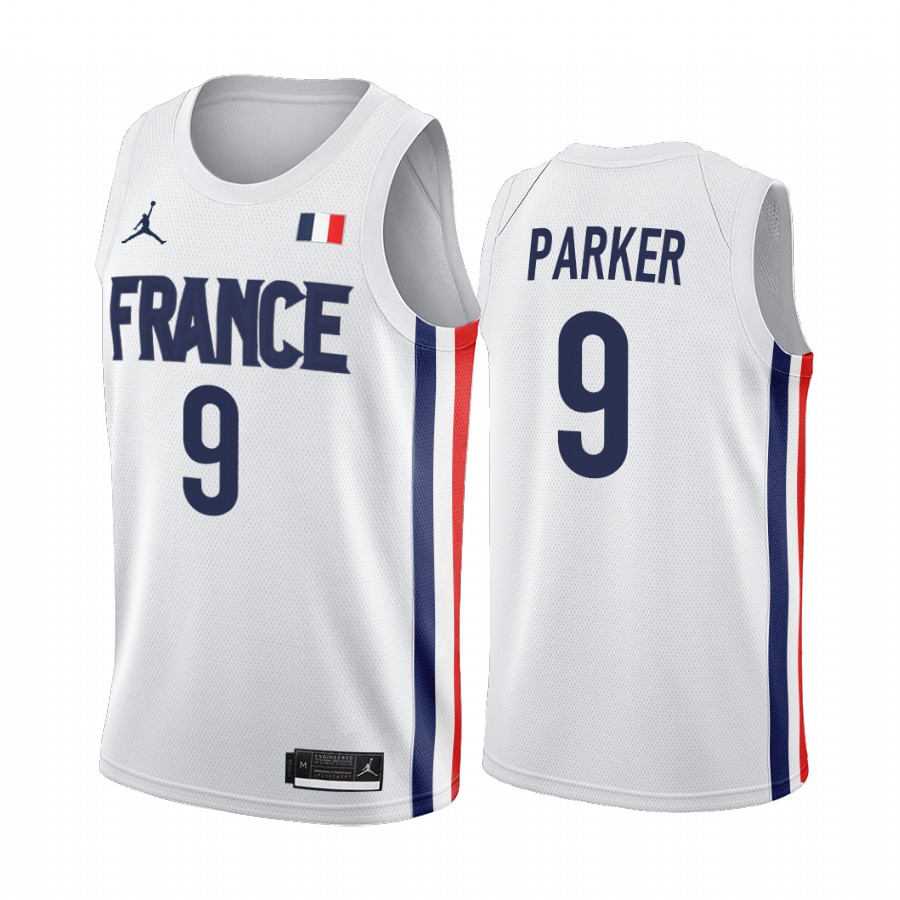 Tony Parker France #9 White Olymipcs Game EuroBasket MVP Jersey