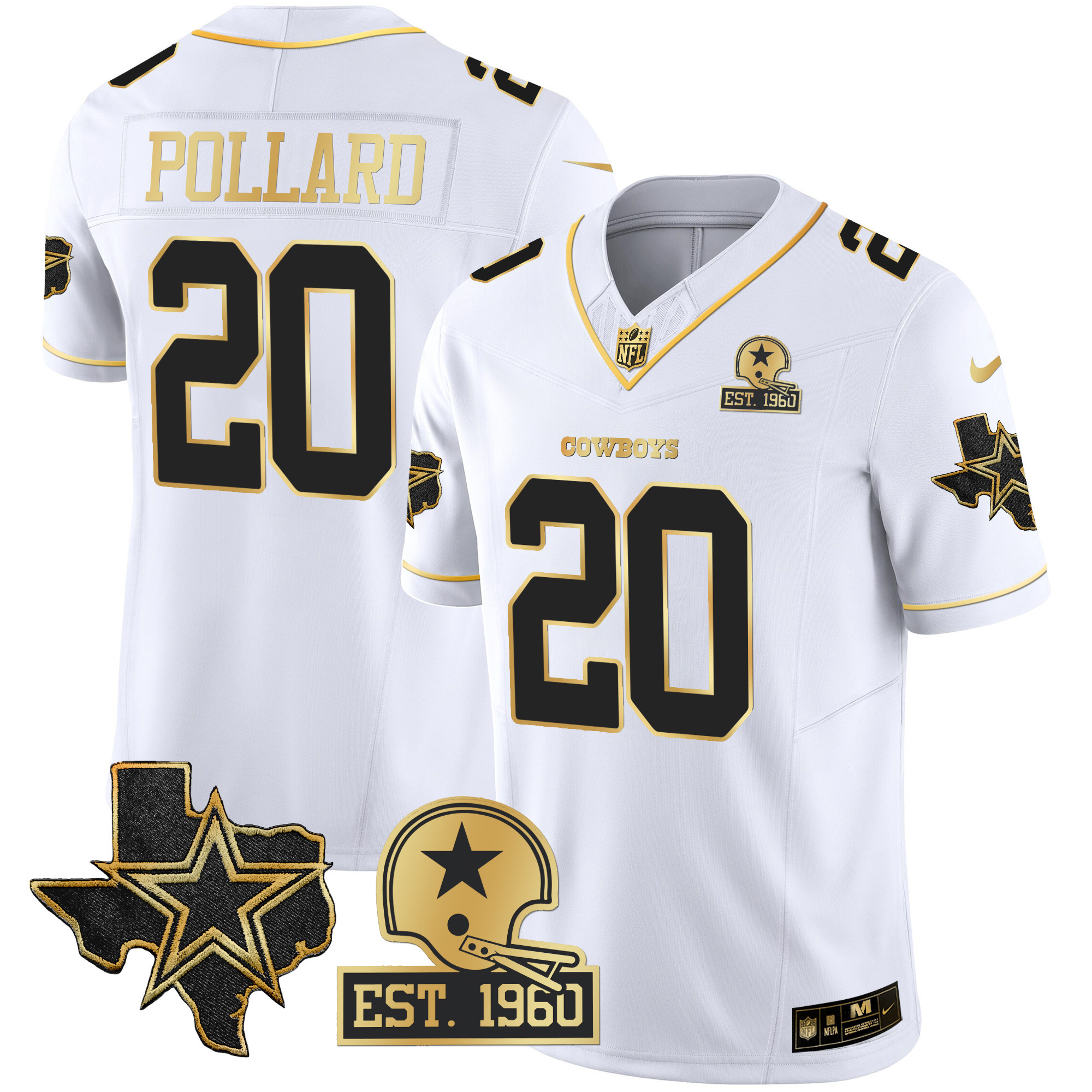 Tony Pollard Men's Dallas Cowboys 2023 NFC East Champions Patch Gold Vapor White Gold Jersey - All Stitched 